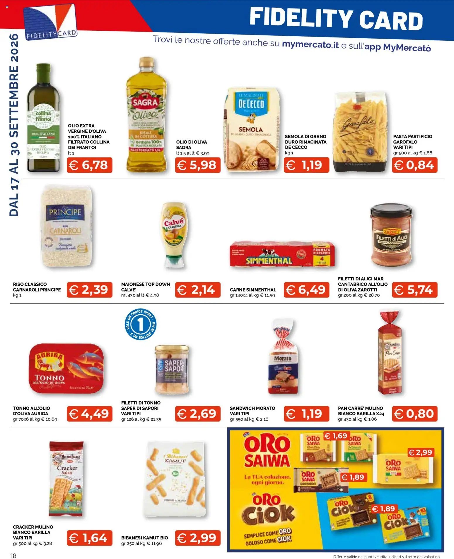 Volantino Mercatò del 17/09/2026 | Pagina: 18 | Prodotti: Riso, Top, Pasta, Alici