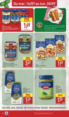 Aldi - Prévisualisation de ANTIPASTI ITALIENS, Au choix : cœurs d'artichauts (175 g), poivrons grillés (165 g) ou légumes grillés (170 g). valide à partir de 14/07/2026 | Page: 26 | Produits: Fruits de mer, Pesto, Pesto vert, Pâtes