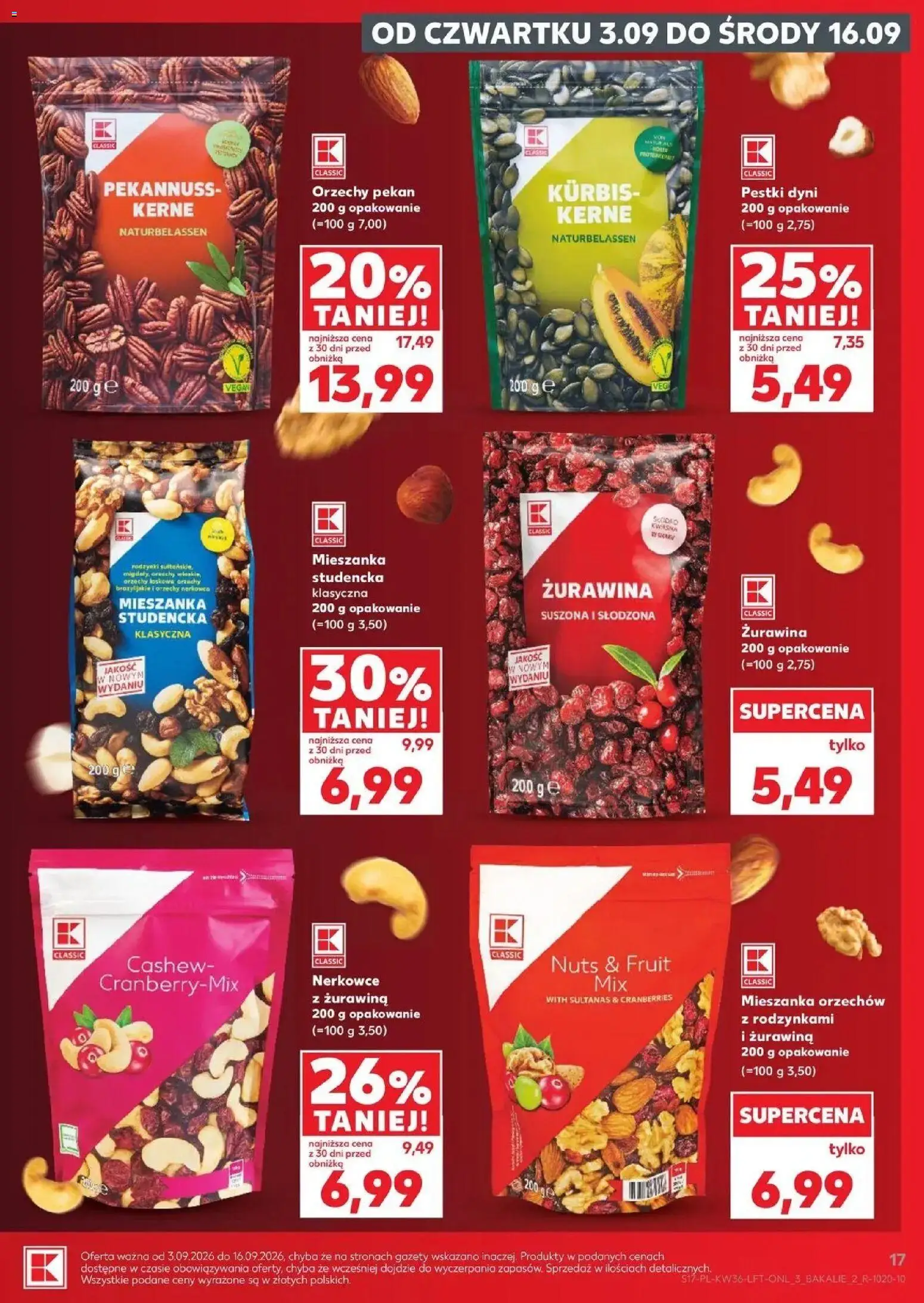 Kaufland gazetka od 03.09.2026 - od jutra PDF | Strona: 17 | Produkty: Gazety, Żurawina, Bakalie, Pestki dyni