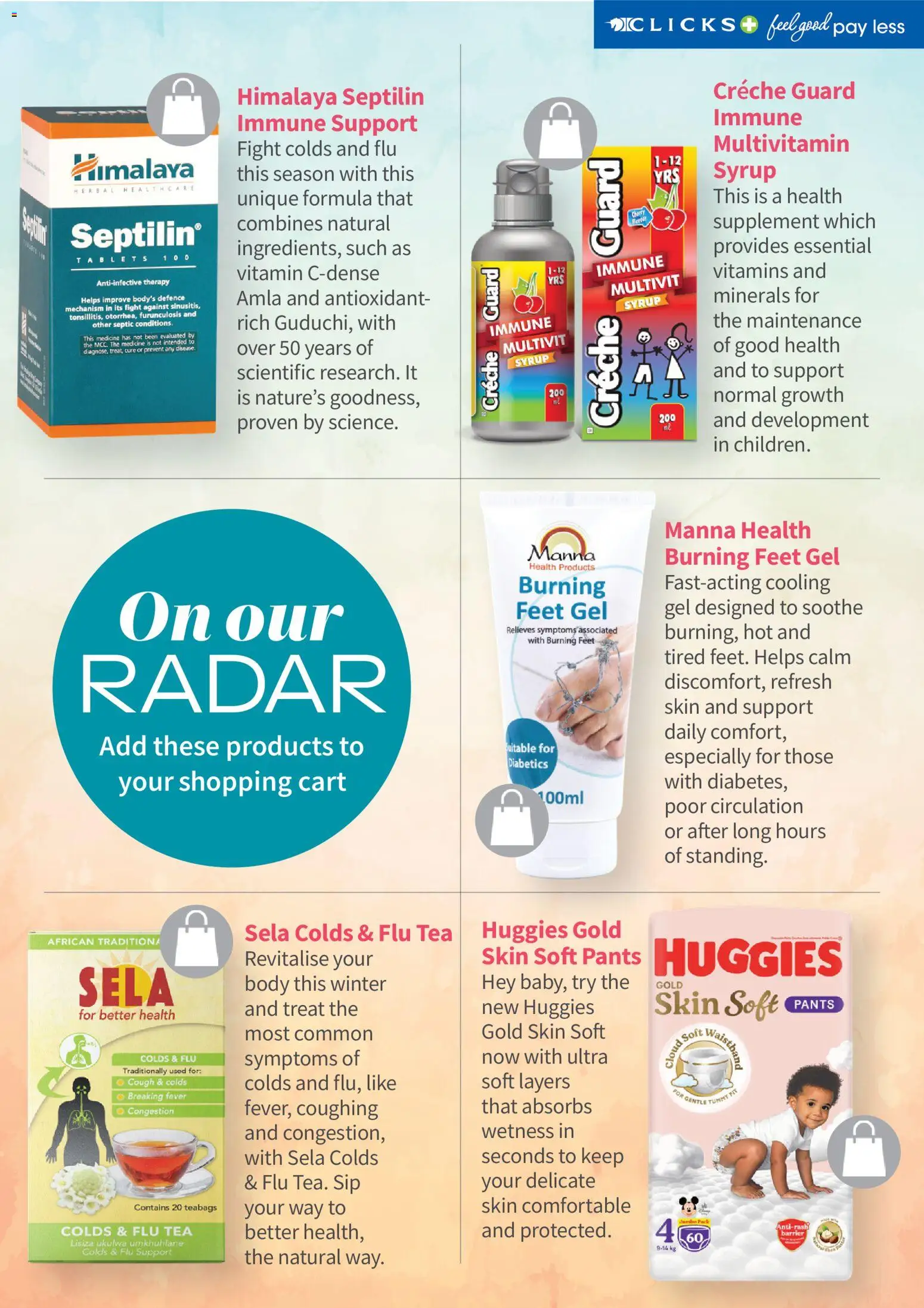 New Clicks catalogue – valid from 01.06.2026 | Page: 106 | Products: Pants, Vitamins, Tea, Syrup