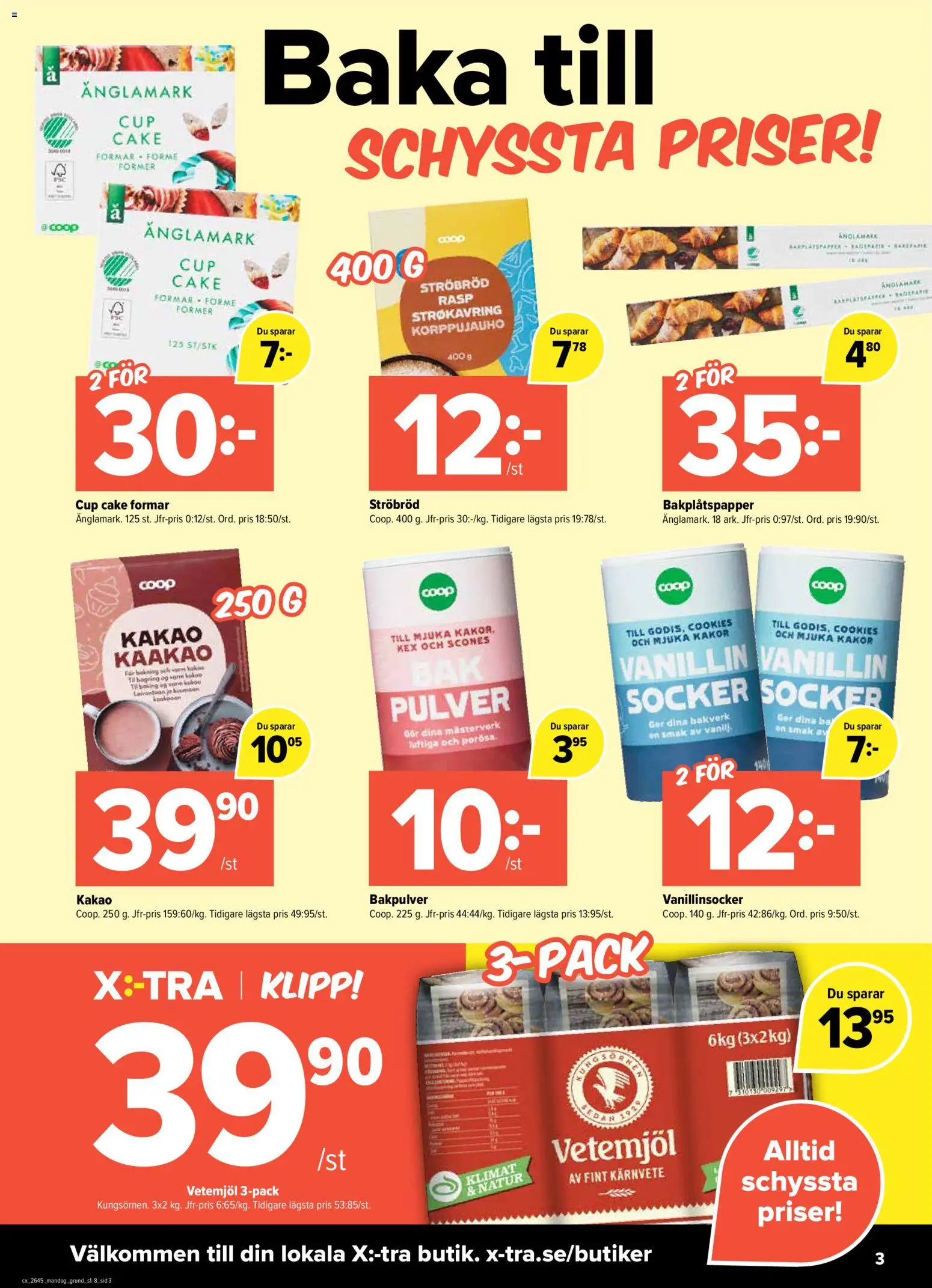 Coop X:-TRA reklamblad aktuell från 02/11/2026 | Sida: 3 | Produkter: Bakverk, Bakpulver, Kakao, Vetemjöl