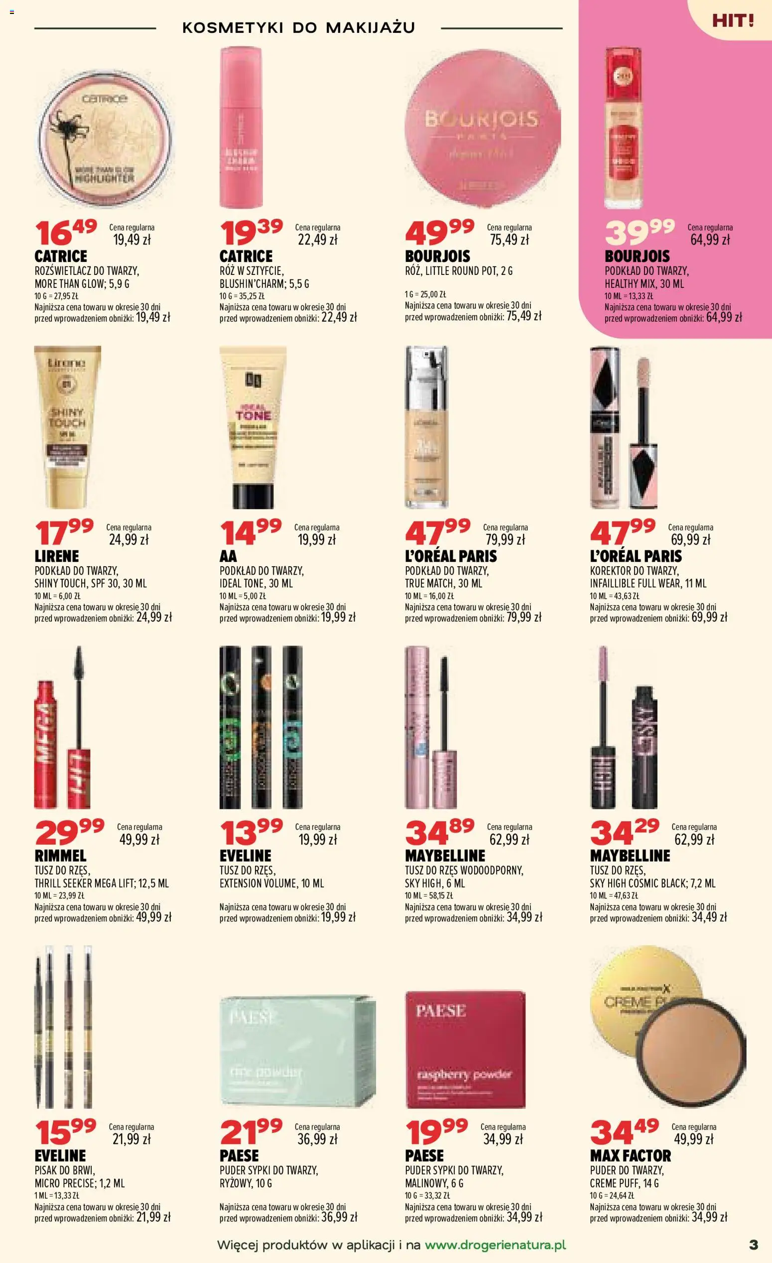 Drogerie Natura gazetka od 21.07.2026 | Strona: 3 | Produkty: Puder, Róż, Rozświetlacz, Tusz do rzęs