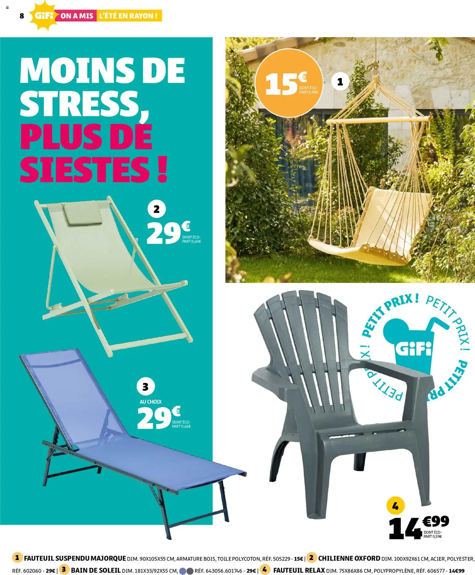 {H1} | Page: 8 | Produits: Bain de soleil, Fauteuil, Chilienne