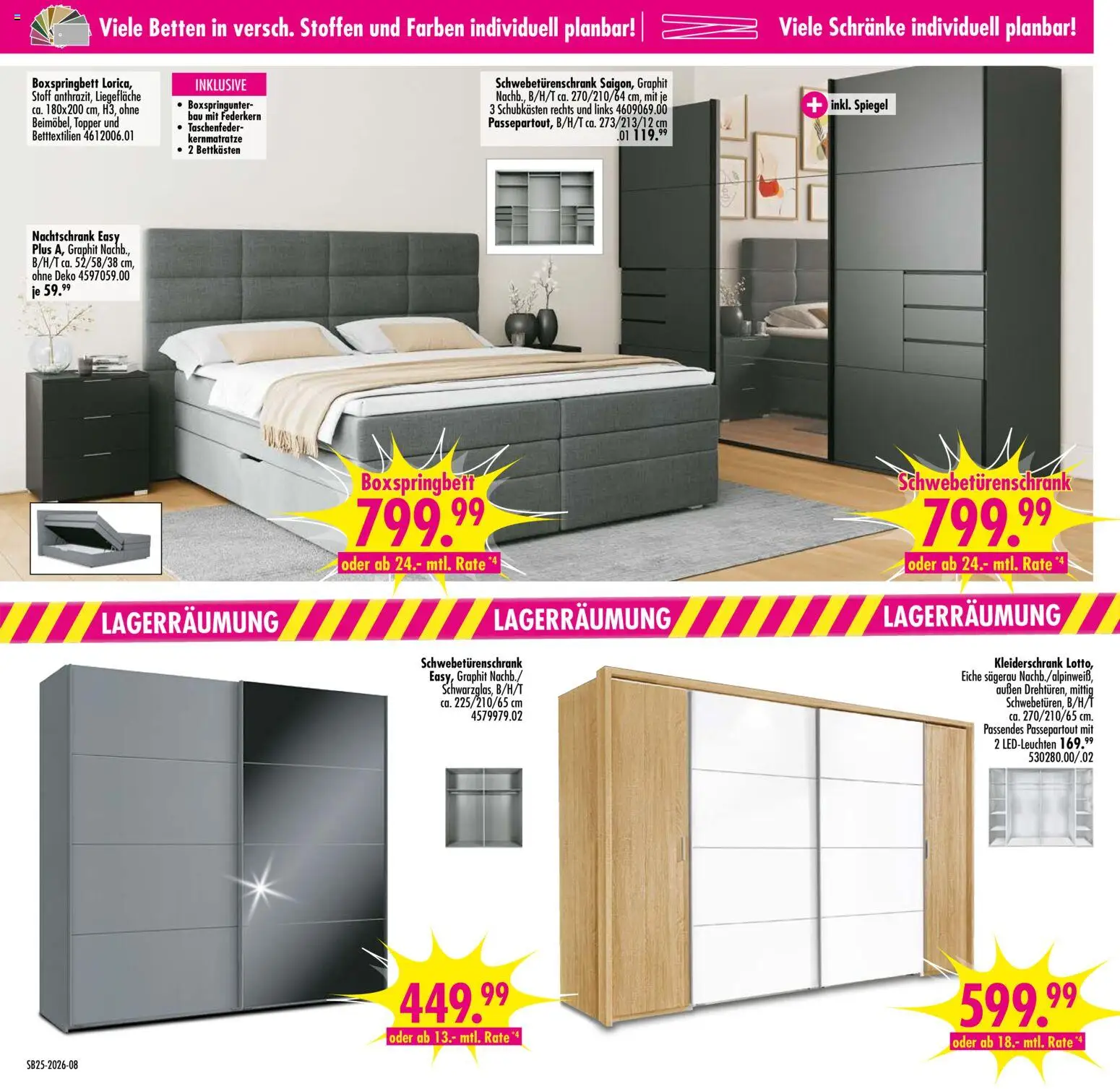 SB Möbel Boss Prospekt Mühlhausen – gültig ab 13.06.2026 | Seite: 8 | Produkte: Kleiderschrank, Schwebetürenschrank, Boxspringbett, Topper