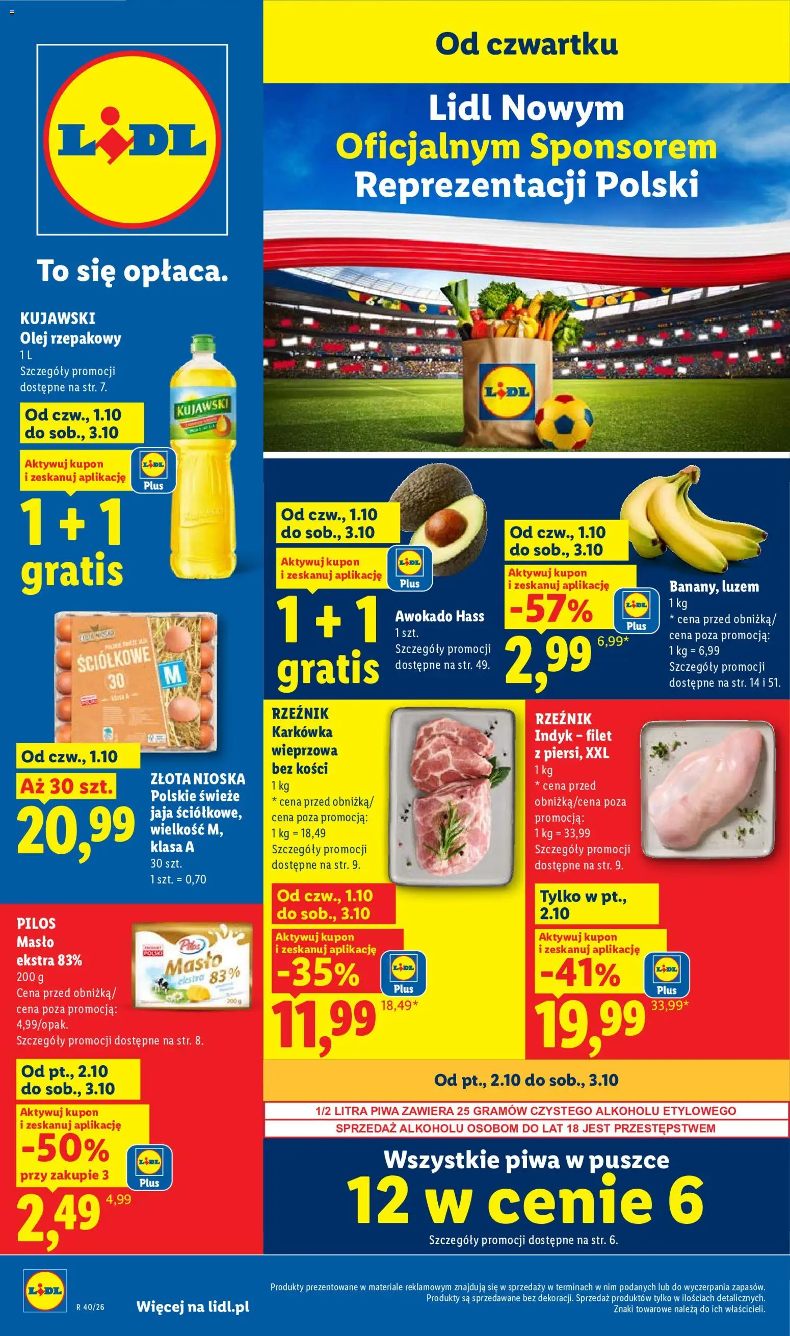 Lidl Polsko leták od 01.10.2026 | Strana: 1 | Produkty: Máslo, Olej, Filet