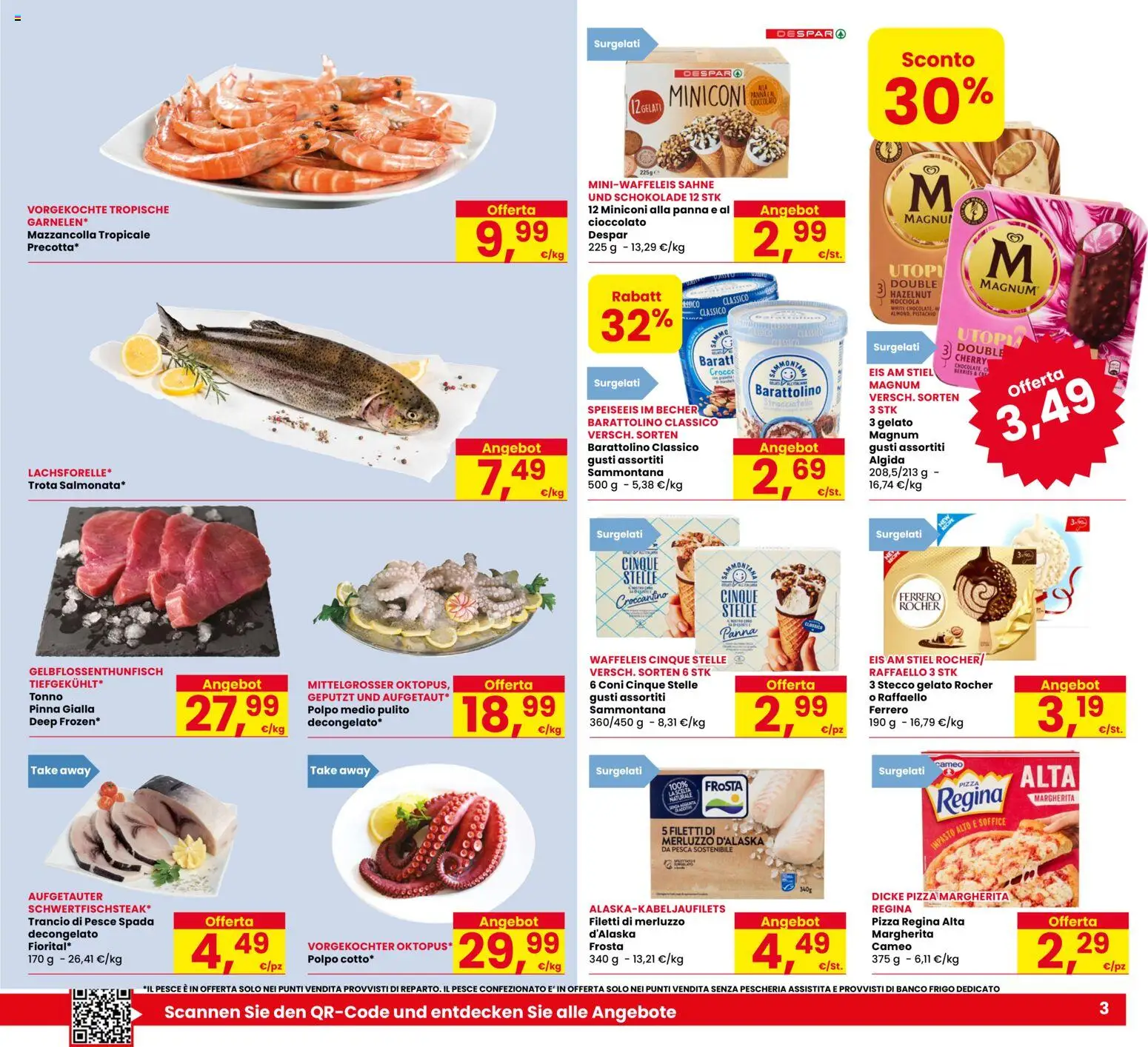 Volantino Eurospar del 06/08/2026 | Pagina: 3 | Prodotti: Merluzzo d’Alaska, Magnum, Trota, Tonno