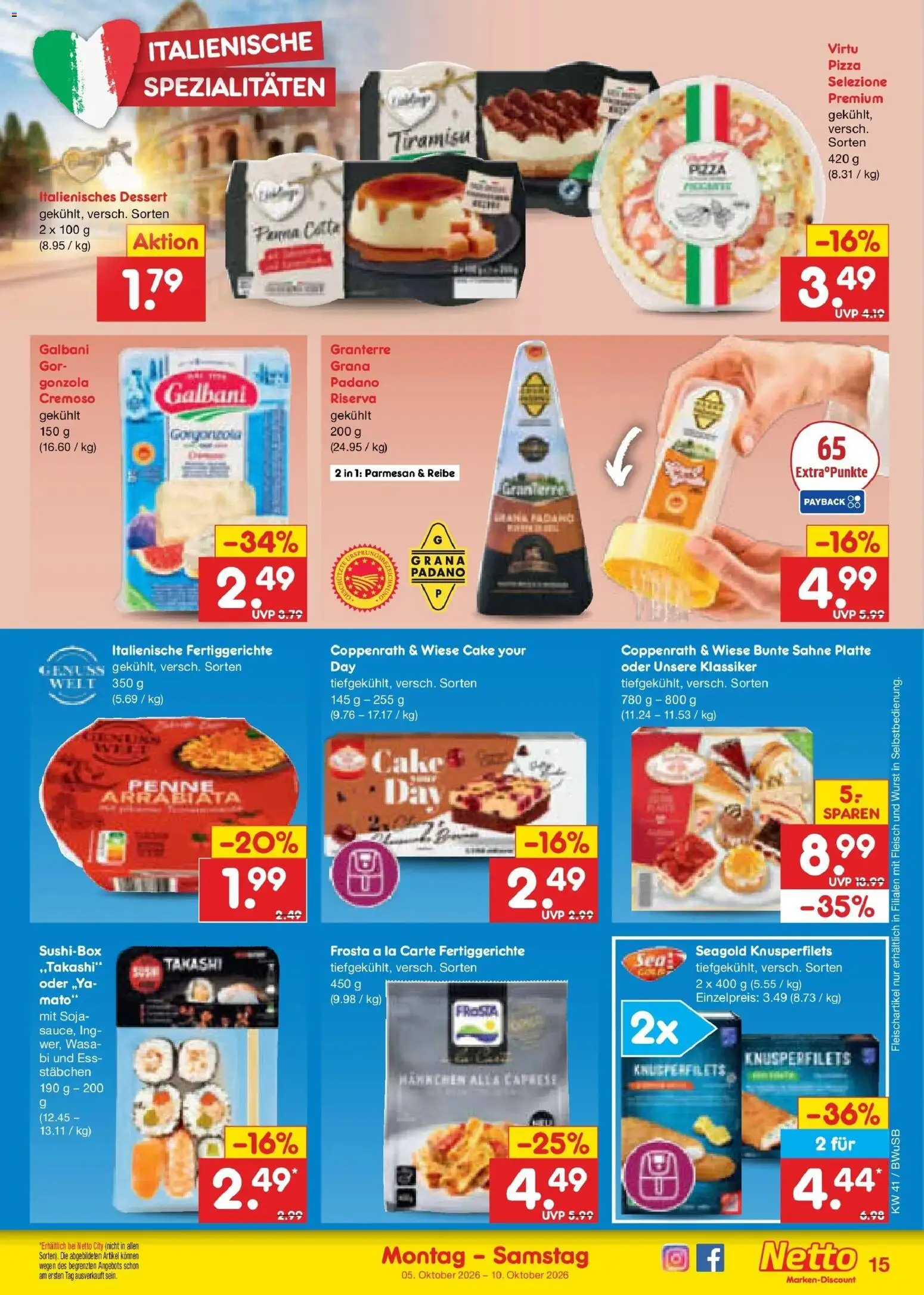 Netto Marken-Discount Prospekt Bielefeld (ab 05.10.2026) » Angebote | Seite: 15 | Produkte: Frosta, Fertiggerichte, Wurst, Fleisch