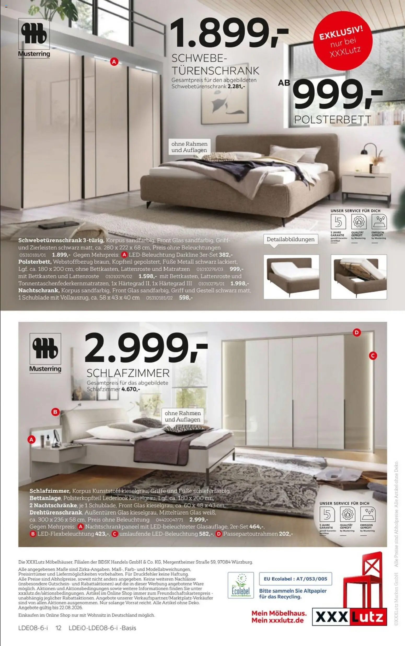 XXXLutz Zuhause beginnt hier – gültig ab 08.08.2026 | Seite: 12 | Produkte: Schwebetürenschrank, Polsterbett