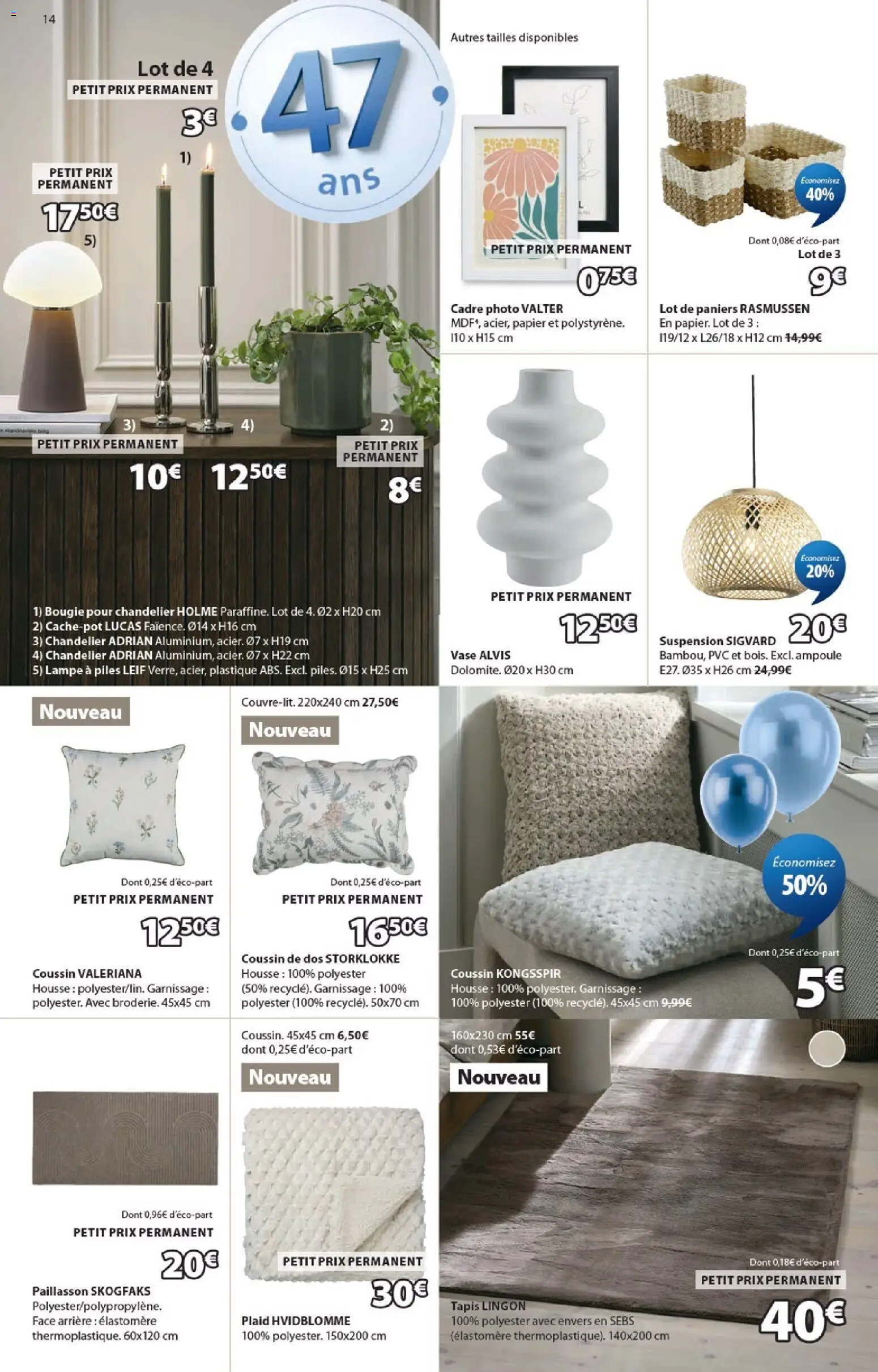 {H1} | Page: 14 | Produits: Tapis, Vase, Lampe, Piles