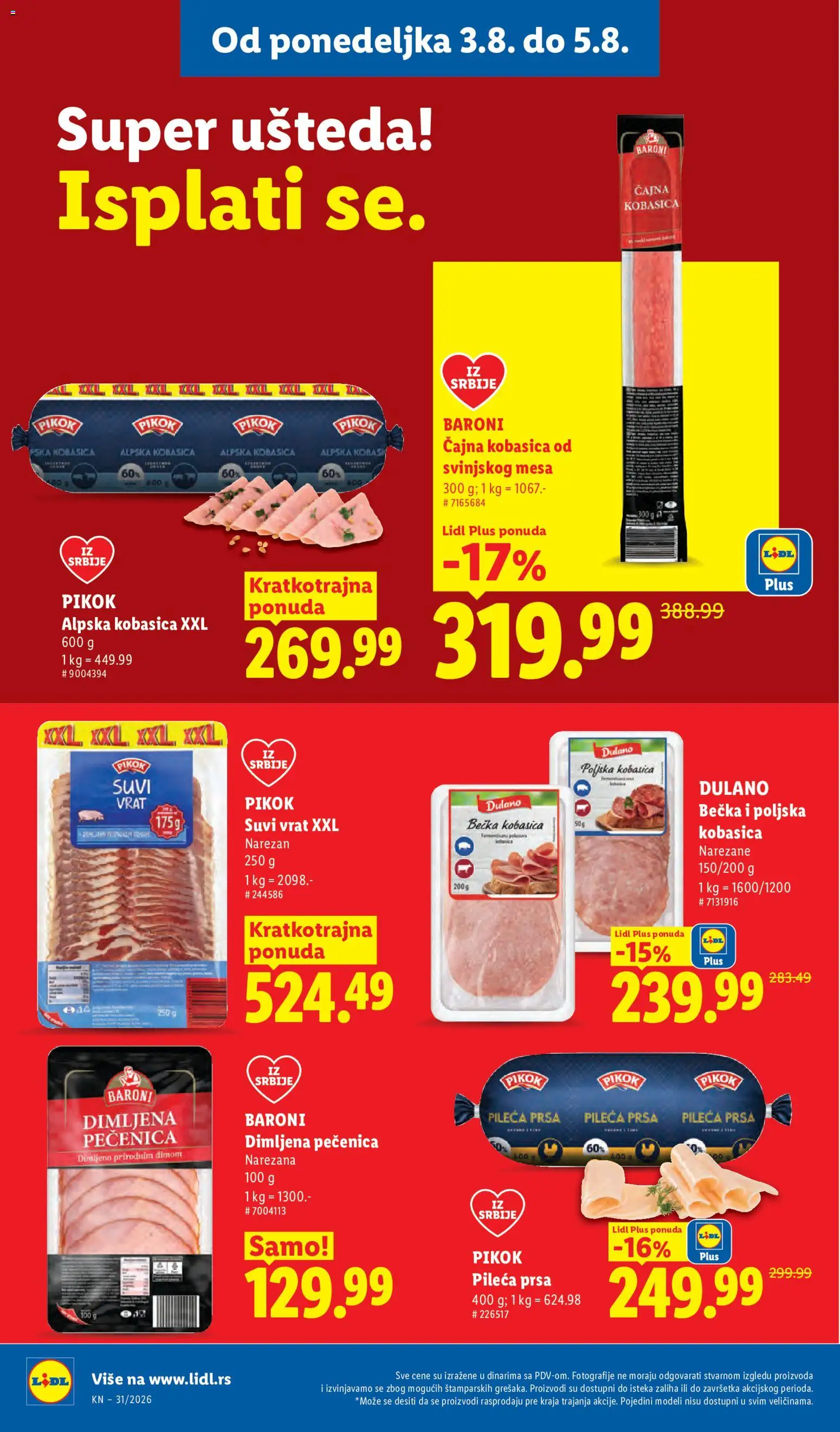 Lidl katalog - važi od 30.07.2026 | Strana: 96 | Proizvode: Pileća prsa, Suvi vrat, Vrat, Kobasica