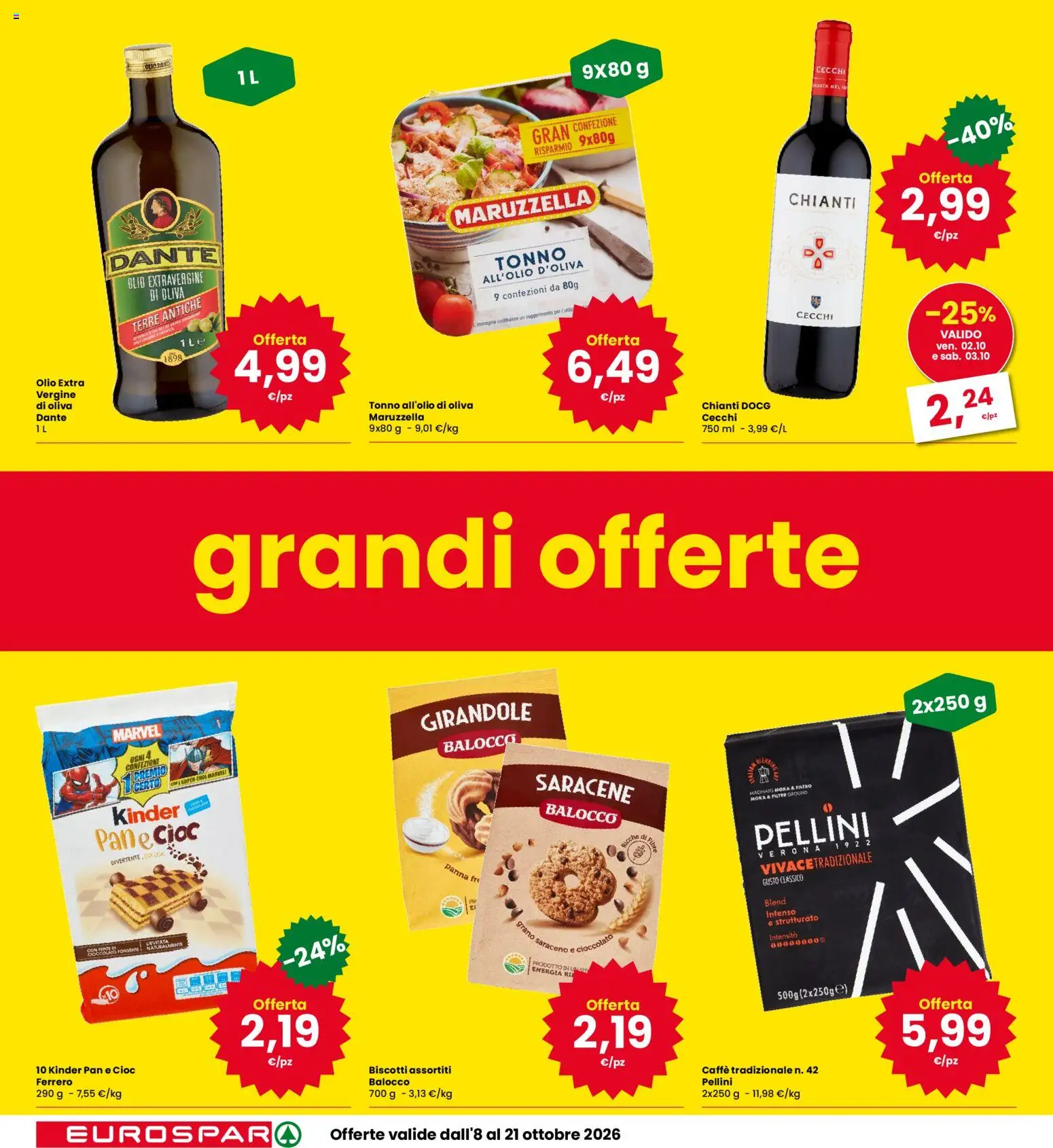 Volantino Eurospar del 08/10/2026 | Pagina: 4 | Prodotti: Pane, Caffè, Panna, Olio extravergine di oliva