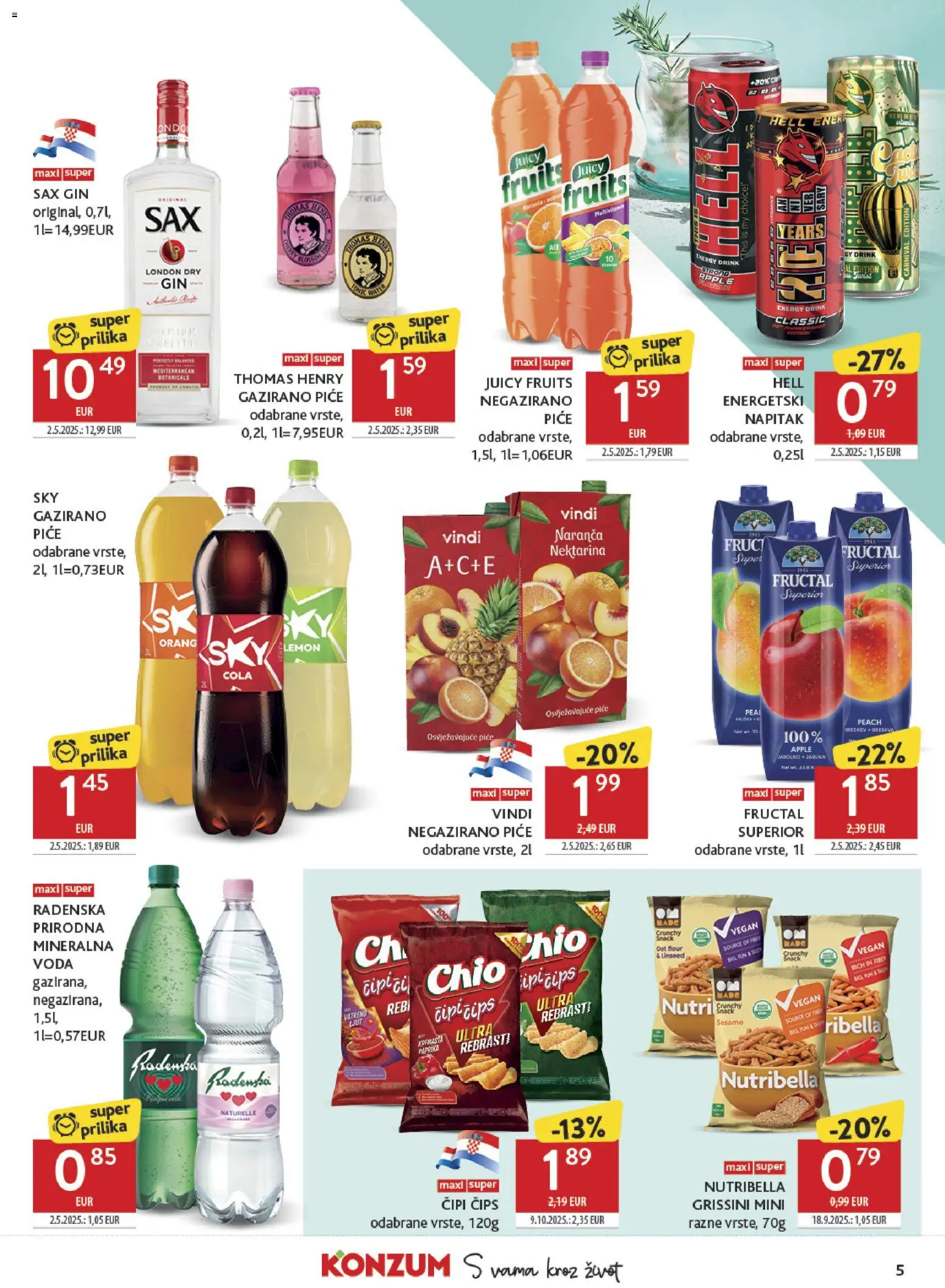 Konzum HR akciós ujság - amely érvényes a következő dátumtól: 2026.07.22. | Oldal: 5 | Termékek: Cola, Grissini, Gin, Vegán