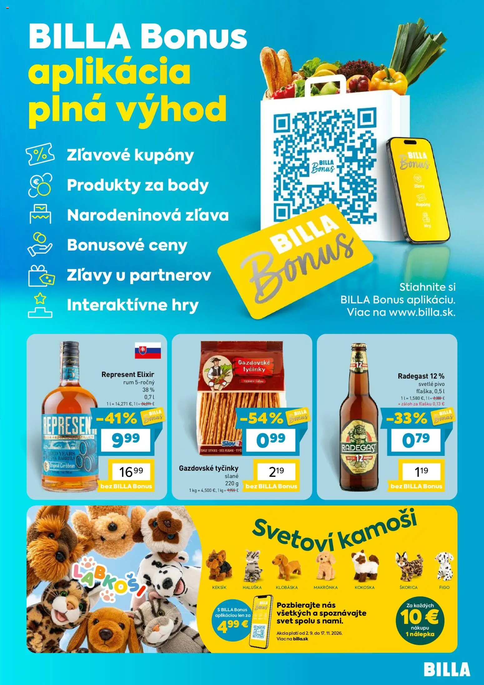 Nové Billa akcie – leták je platný od 09.09.2026 | Strana: 3 | Produkty: Pivo, Radegast, Med, Rum