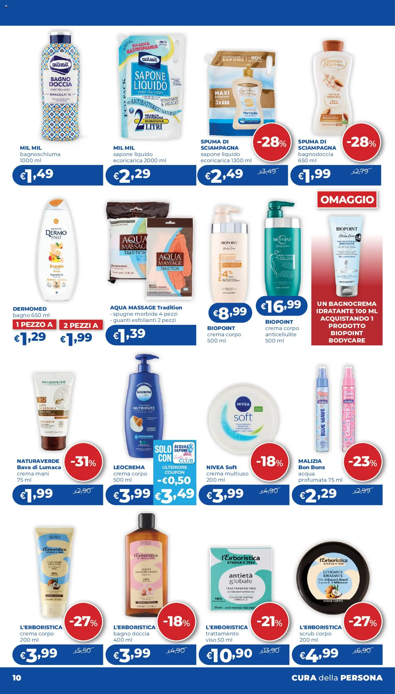 Volantino Acqua e Sapone del 24/09/2026 | Pagina: 10 | Prodotti: Crema, Mandorle, Bagno, Spugne
