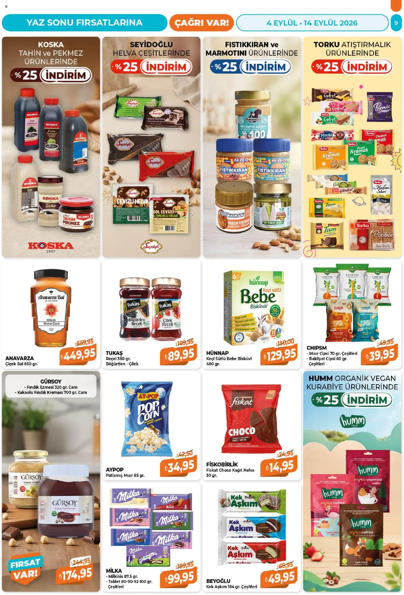 Çağrı Market Katalog - 04 Eylül 2026 tarihinden itibaren geçerlidir | Sayfa: 9 | Ürünler: Gofret, Yer fıstığı, Keçiboynuzu, Bisküvi