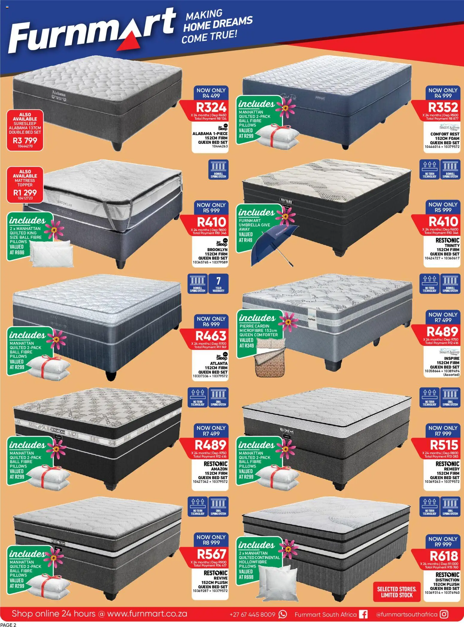 New Furnmart catalogue – valid from 14/09/2026 | Page: 2 | Products: Umbrella, Queen bed, Bed, Mattress