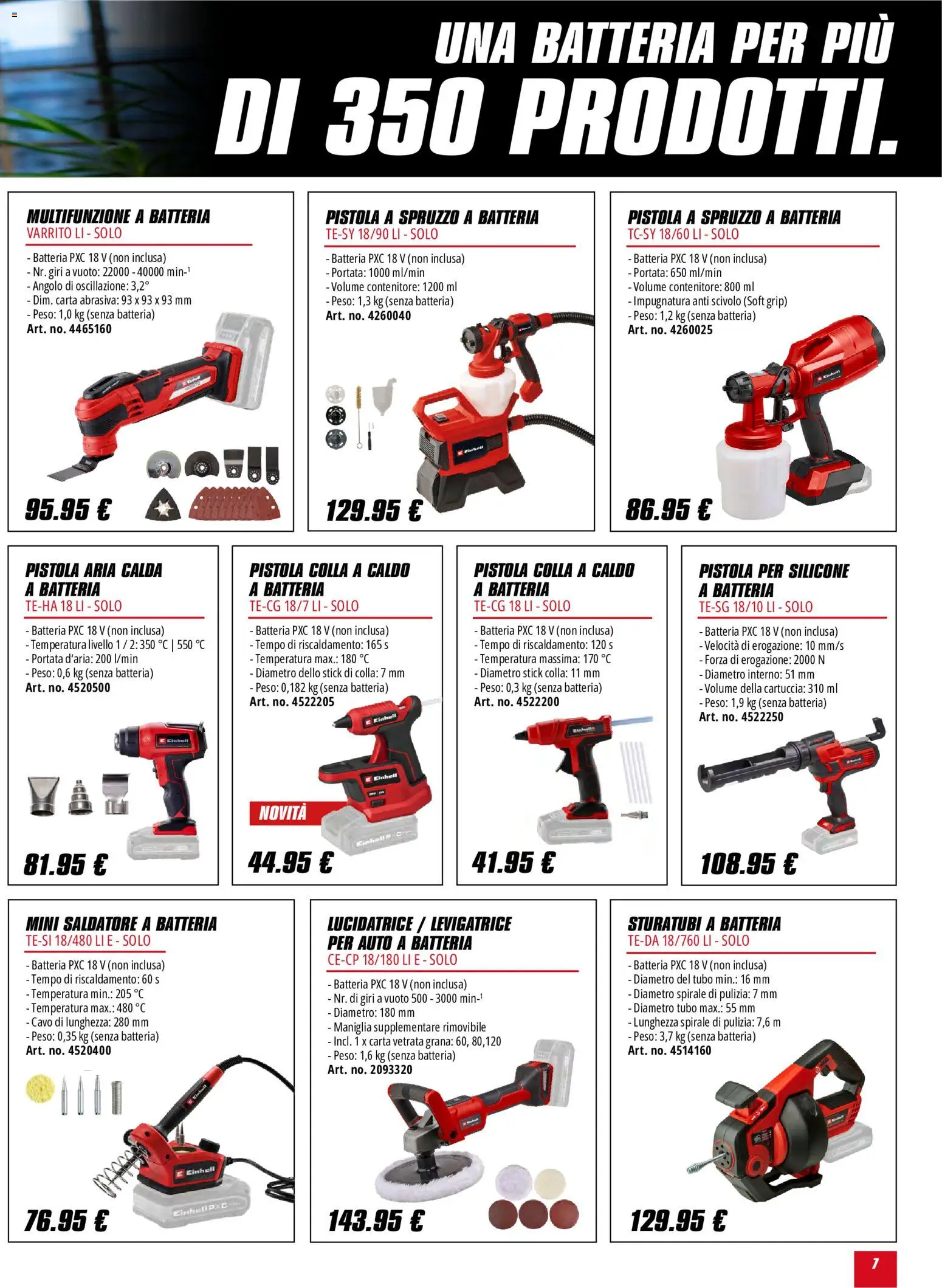 Volantino Einhell del 01/10/2026 | Pagina: 7 | Prodotti: Scivolo, Colla, Silicone, Batteria