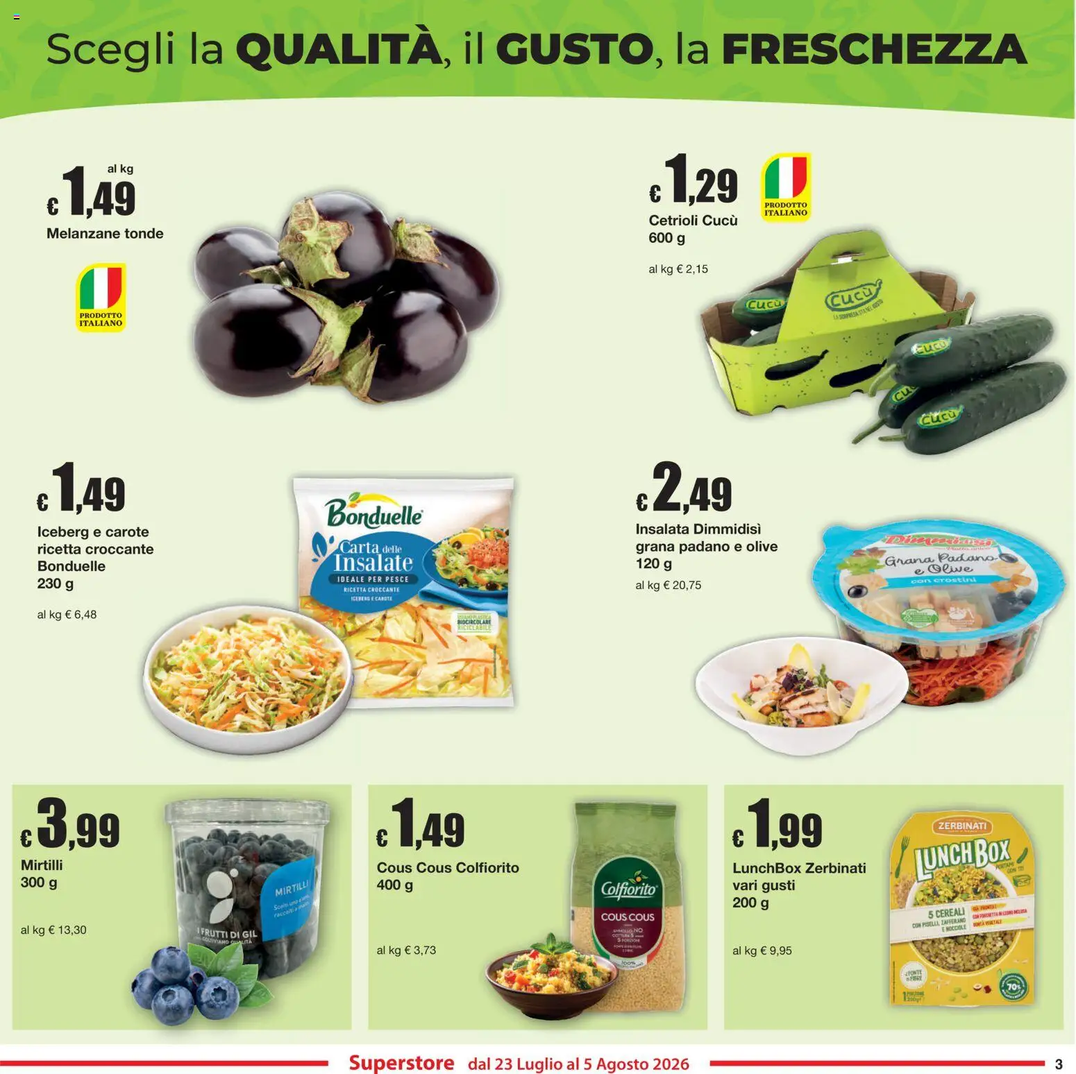 Volantino Sì con Te del 23/07/2026 | Pagina: 3 | Prodotti: Cereali, Insalata, Carote, Mirtilli