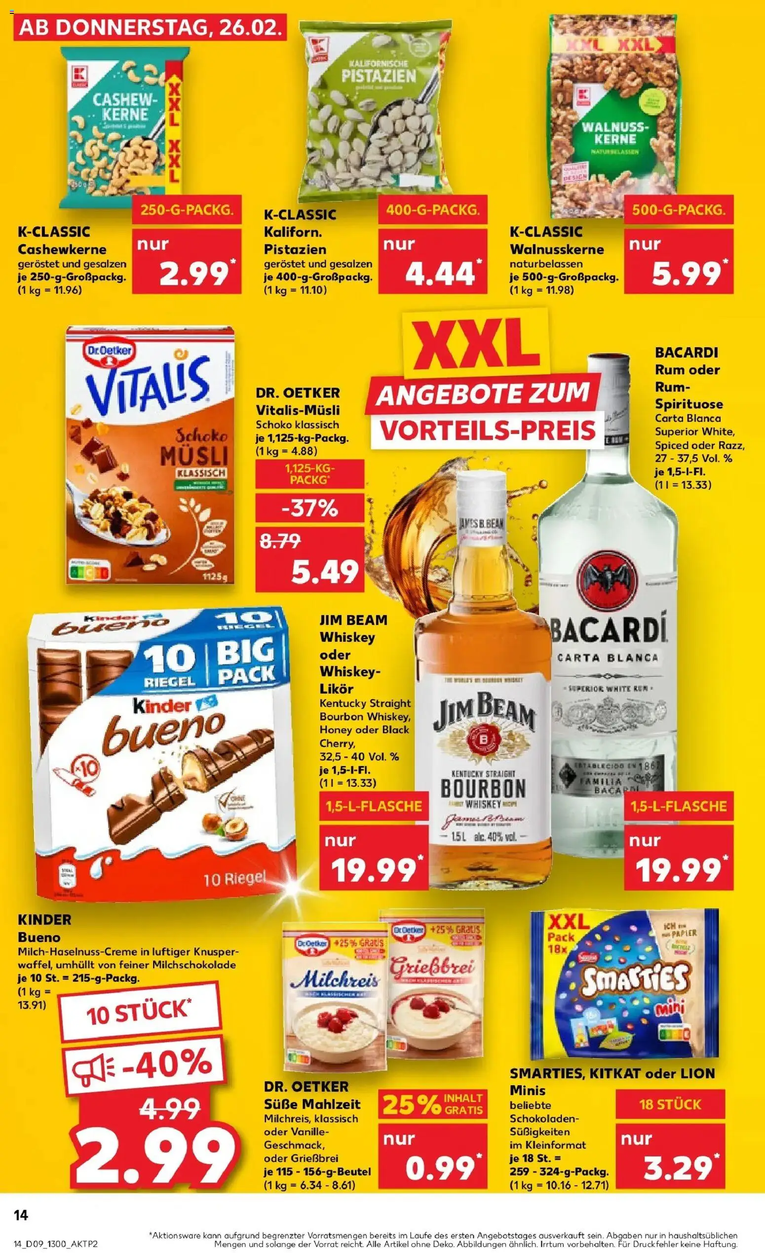Kaufland prospekt Pfullingen	 – gültig ab 26.02.2026 | Seite: 14 | Produkte: Musli, Bacardi, Kinder bueno, Bourbon