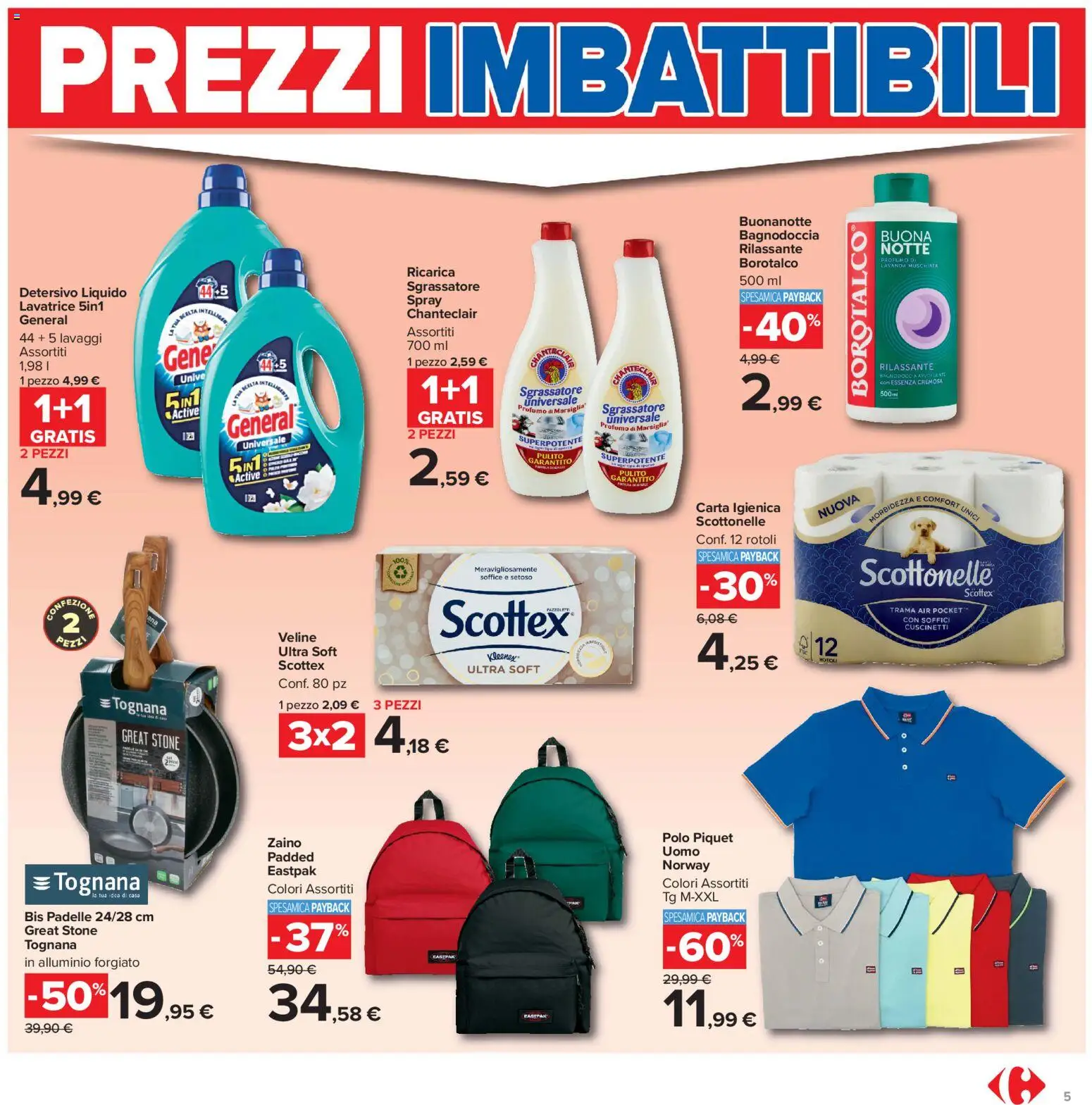 Volantino Carrefour del 16.06.2026 | Pagina: 5 | Prodotti: Carta igienica, Veline, Zaino, Alluminio