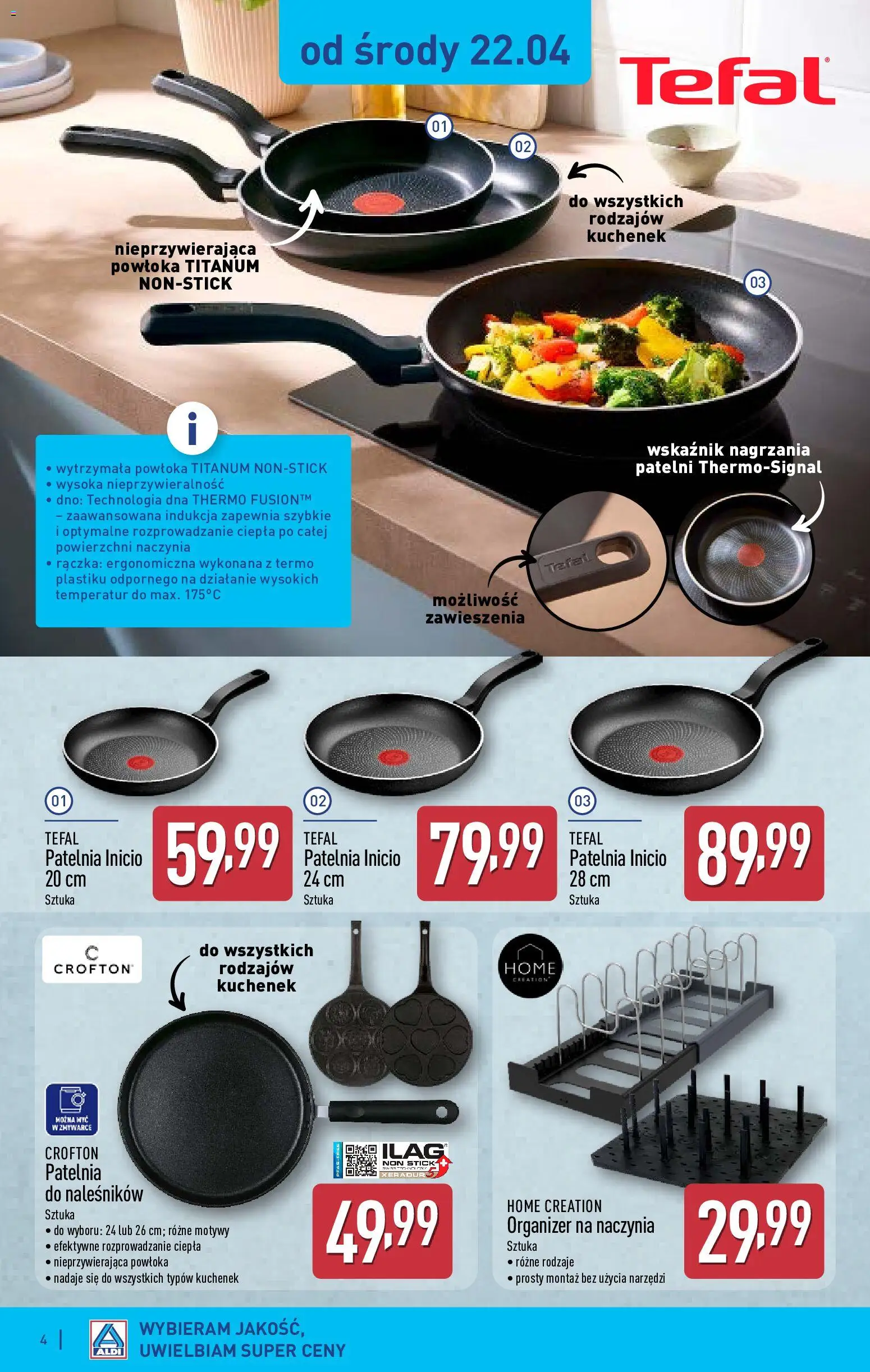 Aldi Polsko leták - Artykuły przemysłowe i tekstylia od 22.04.2026 | Strana: 4 | Produkty: Organizér, Tefal
