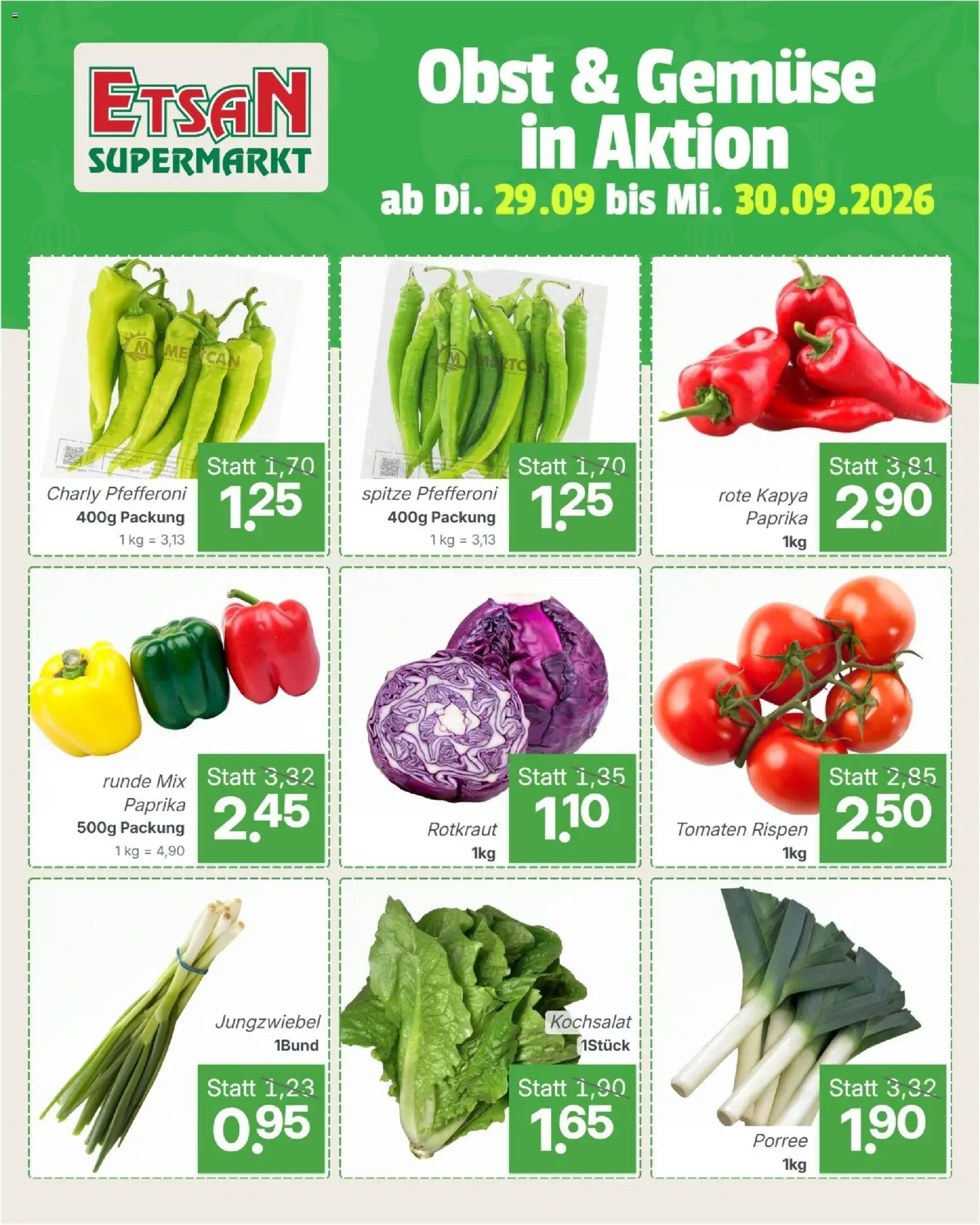 ETSAN Flugblatt gültig ab 29.09.2026 | Seite: 1 | Produkte: Gemüse, Obst, Tomaten