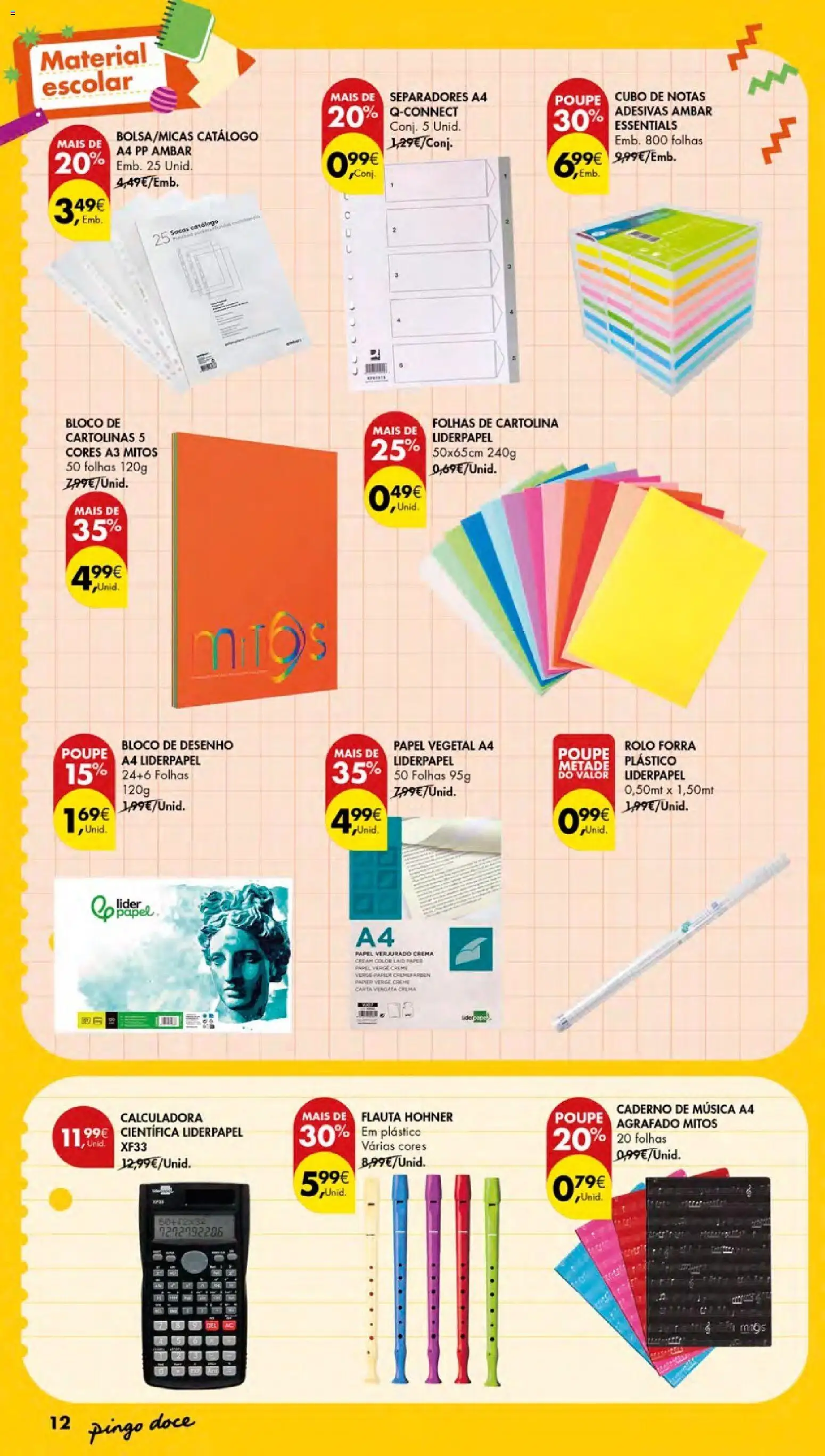 Pingo Doce Regresso às Aulas Açores │ válido de 20/08/2026 | Página: 12 | Produtos: Caderno, Calculadora, Creme