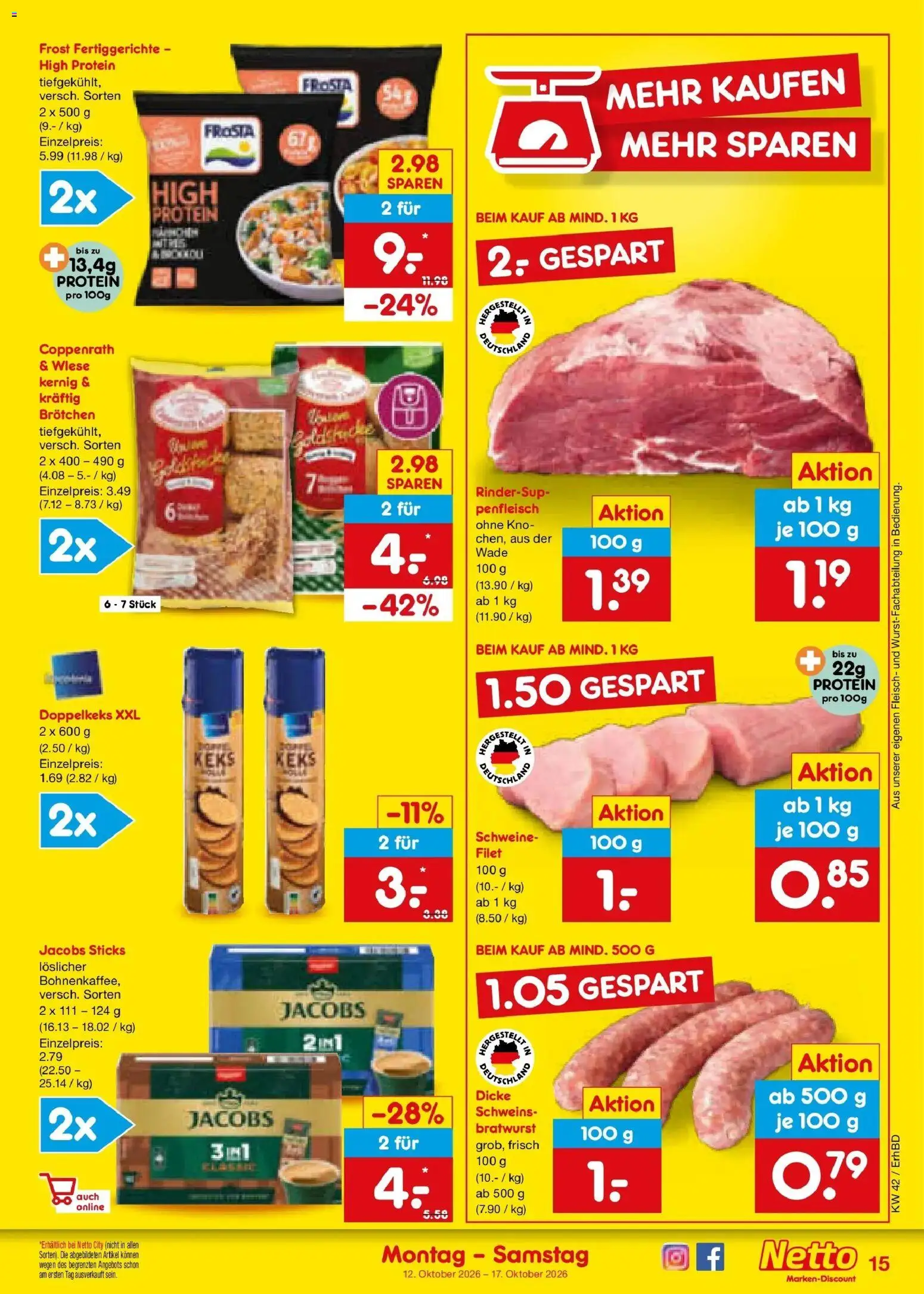 Netto Marken-Discount Prospekt Ergolding – gültig ab 12.10.2026 | Seite: 17 | Produkte: Bratwurst, Frosta, Fertiggerichte, Fleisch