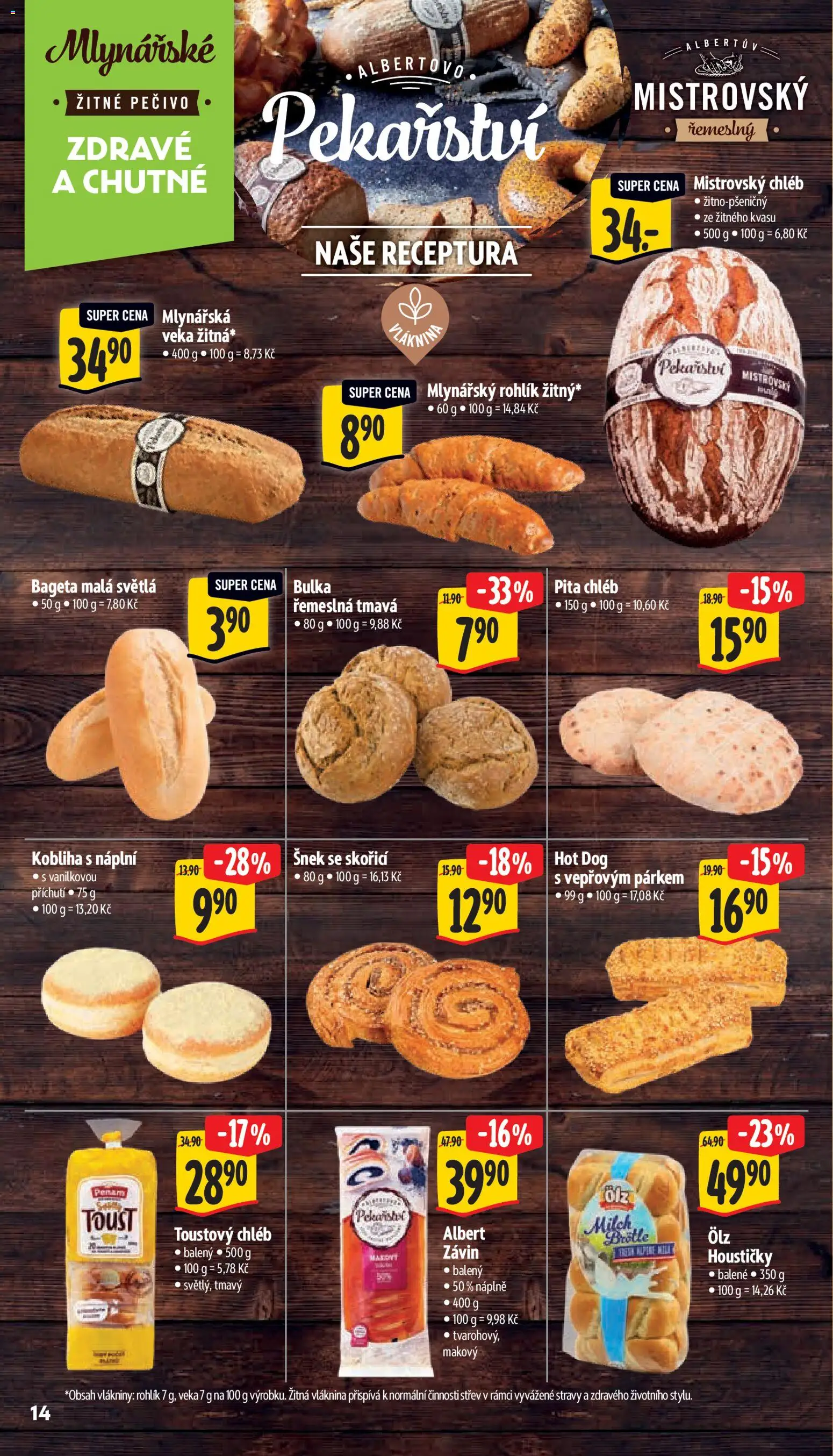 Albert leták - Supermarket od 15.04.2026 | Strana: 22 | Produkty: Chléb, Mlynářský rohlík, Mistrovský chléb, Žitné pečivo
