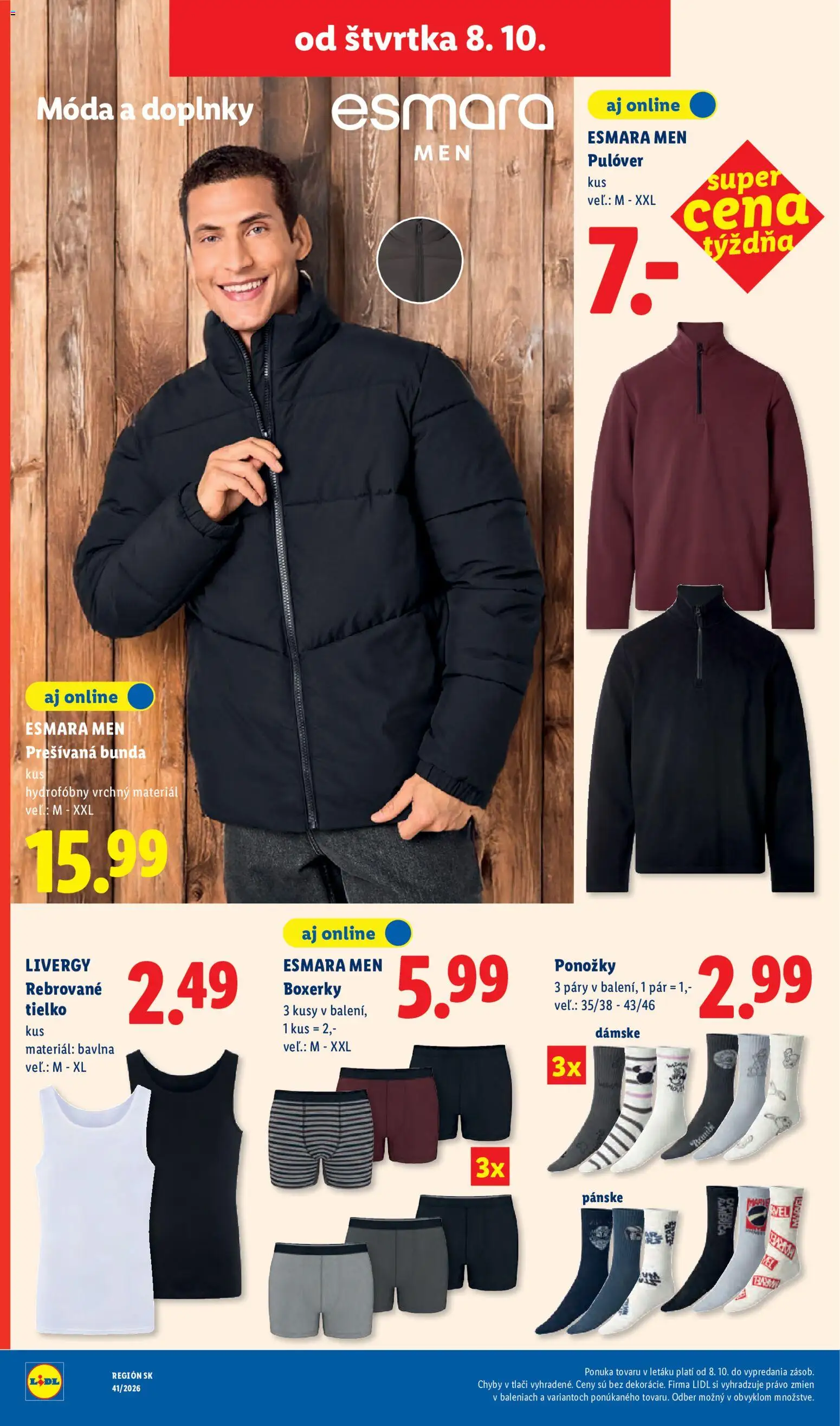 Nové Lidl akcie – leták je platný od 05.10.2026 | Strana: 86 | Produkty: Tielko, Bunda, Ponožky, Boxerky
