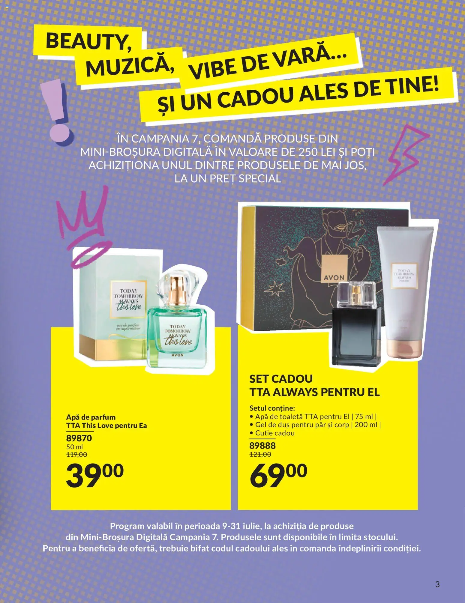 Noul catalog Avon – valabil de la 09.07.2026 | Pagină: 3 | Produse: Duș, Parfum, Gel de duș, Apă