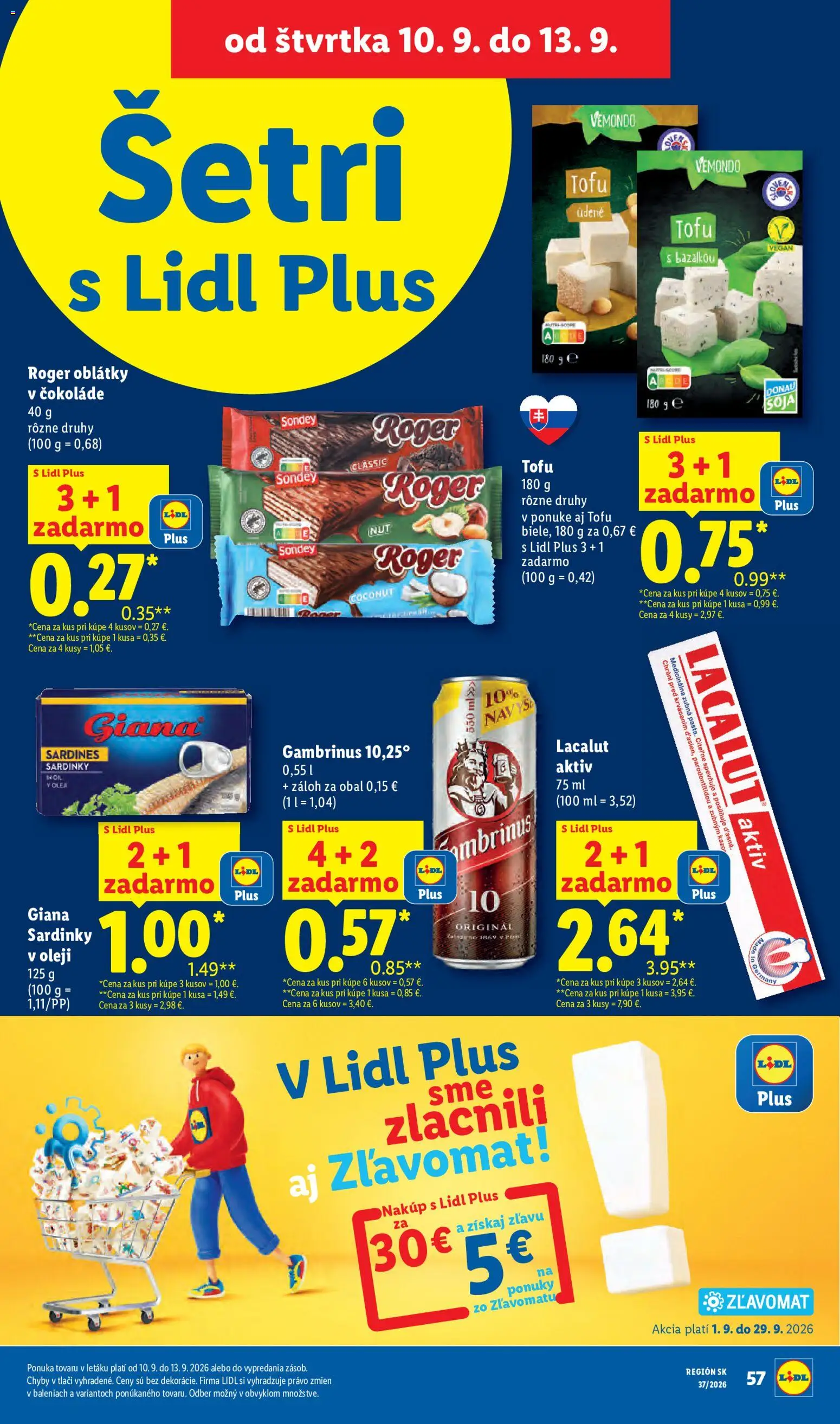 Nové Lidl akcie – leták je platný od 07.09.2026 | Strana: 69 | Produkty: Sardinky, Tofu, Oblátky, Gambrinus