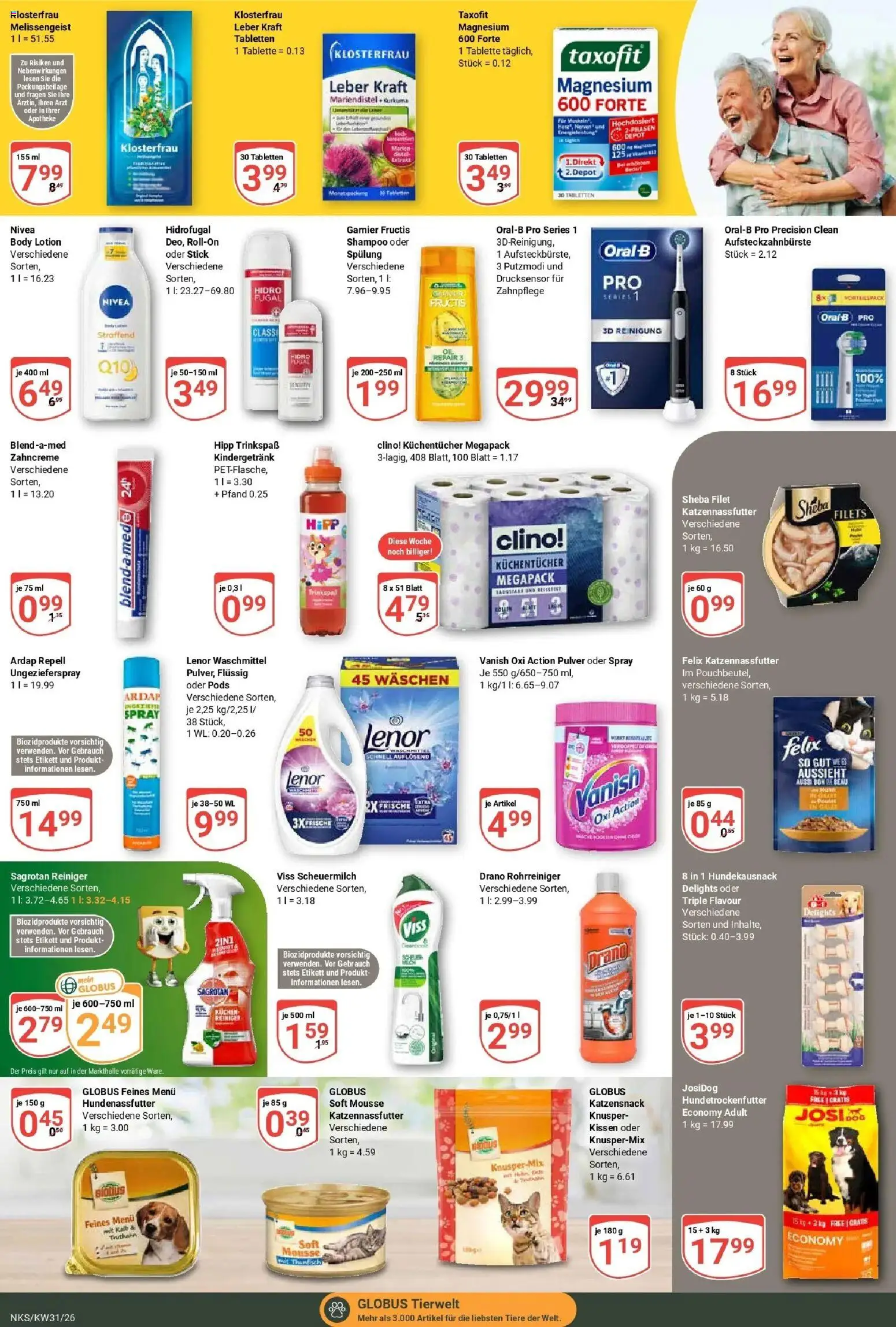 Globus Prospekt Neunkirchen – gültig ab 27.07.2026 | Seite: 19 | Produkte: Lenor, Sheba, Kissen, Body Lotion
