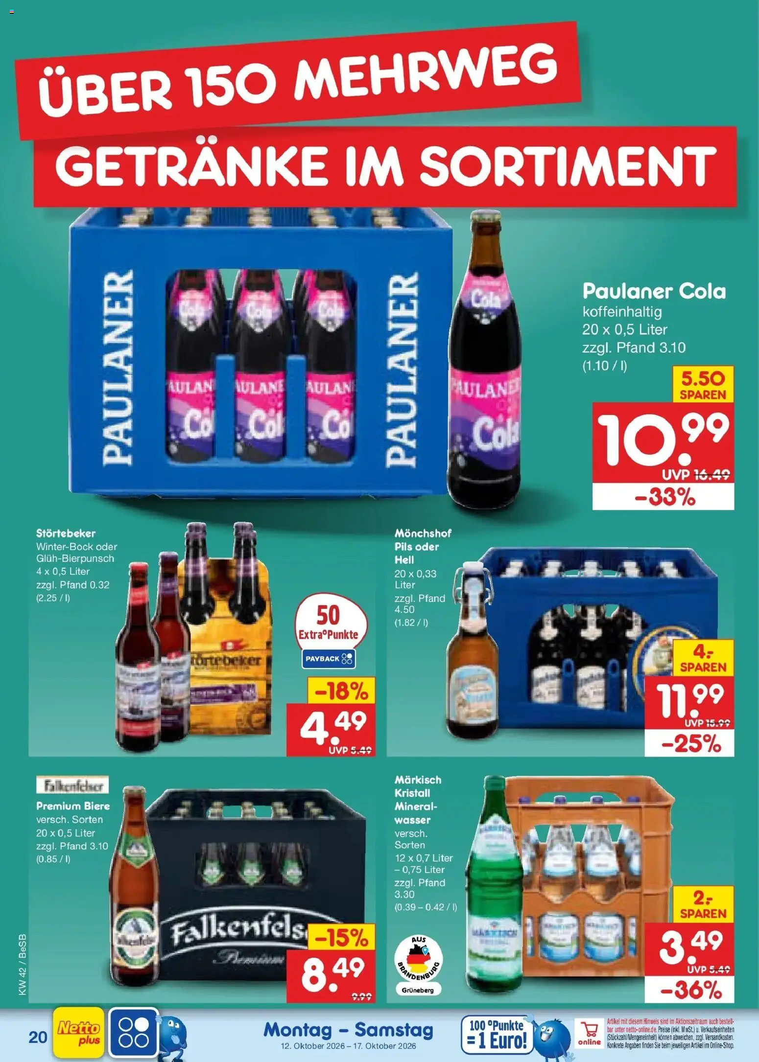 Netto Marken-Discount Prospekt Berlin-Prenzlauer Berg (ab 12.10.2026) » Angebote | Seite: 24 | Produkte: Monchshof, Cola, Pils, Paulaner