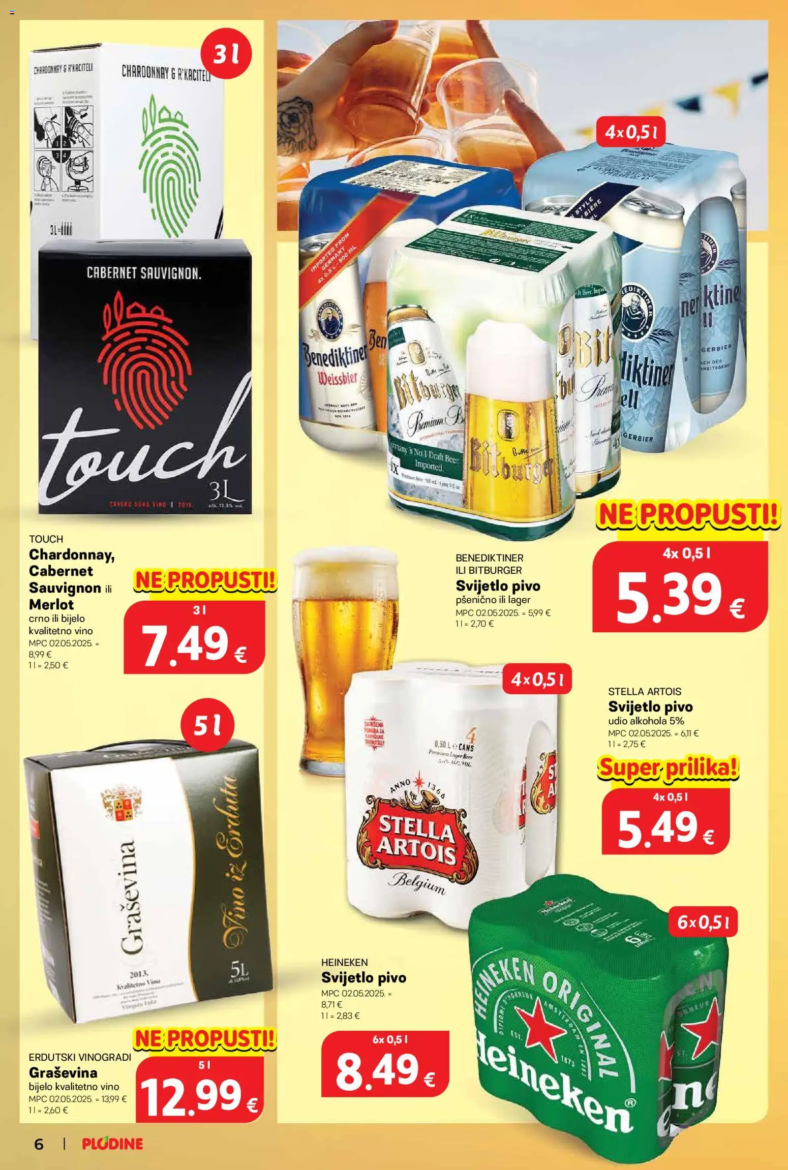 Plodine katalog | vrijedi od 22.07.2026 | Stranica: 6 | Proizvodi: Svijetlo pivo, Vino, Lager, Cabernet sauvignon