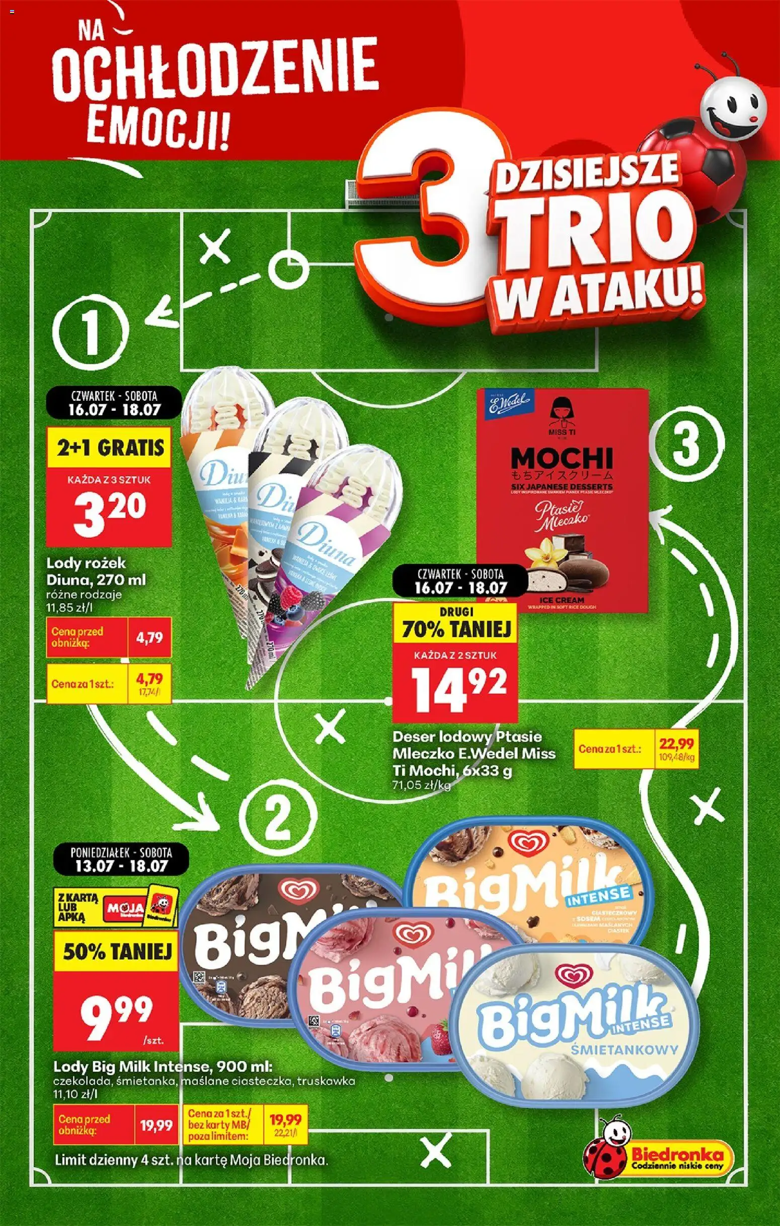 Biedronka gazetka - Football weekend od 16.07.2026 | Strona: 8 | Produkty: Karta, Big Milk, Ptasie mleczko, Lody
