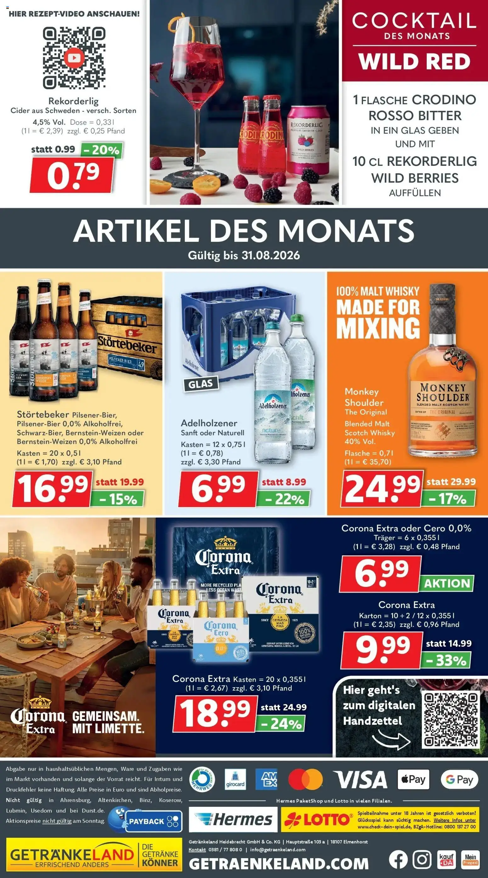 Getränkeland Prospekt Neustrelitz (ab 17.08.2026) zum Blättern | Seite: 12 | Produkte: Whisky, Bier, Adelholzener