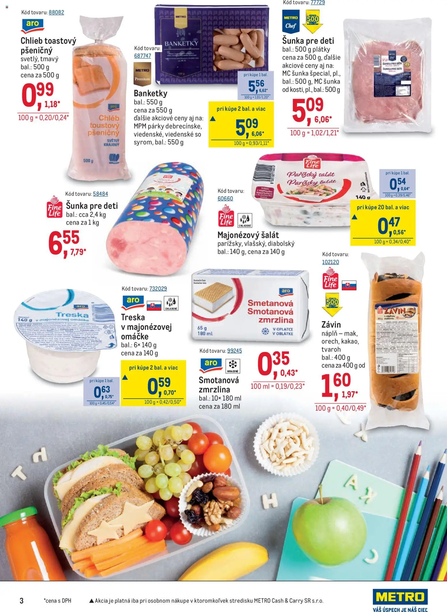 Nové Metro akcie – leták je platný od 26.08.2026 | Strana: 3 | Produkty: Šunka, Závin, Zmrzlina, Omáčka