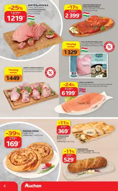 Auchan Szupermarket akciós újság - amely érvényes a következő dátumtól: 14.05.2026 | Oldal: 4 | Termékek: Sertéslapocka, Lazacfilé, Csirkecombfile, Ciabatta
