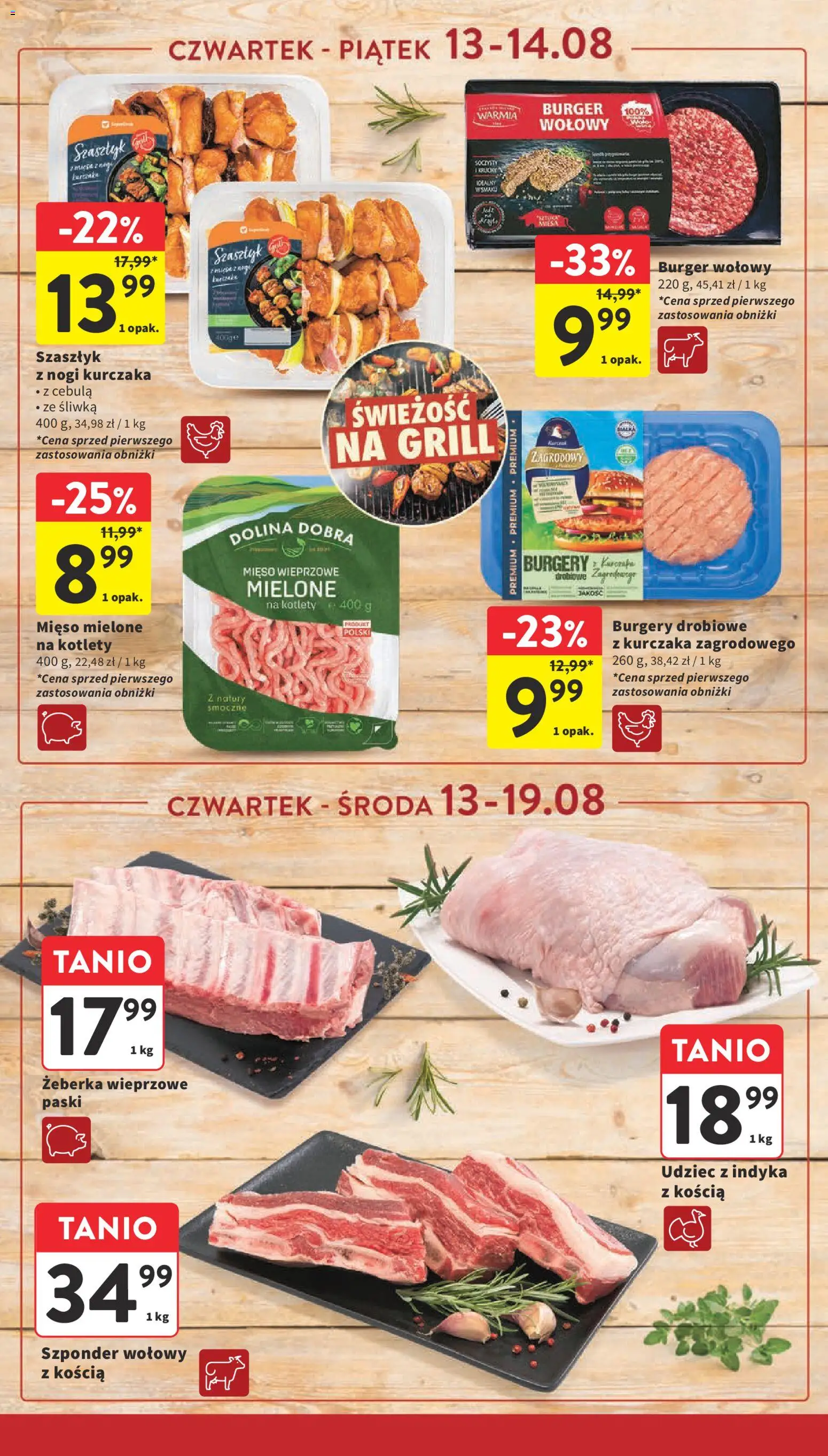 Intermarche gazetka od 13.08.2026 | Strona: 10 | Produkty: Żeberka, Mięso, Cebula, Mięso wieprzowe