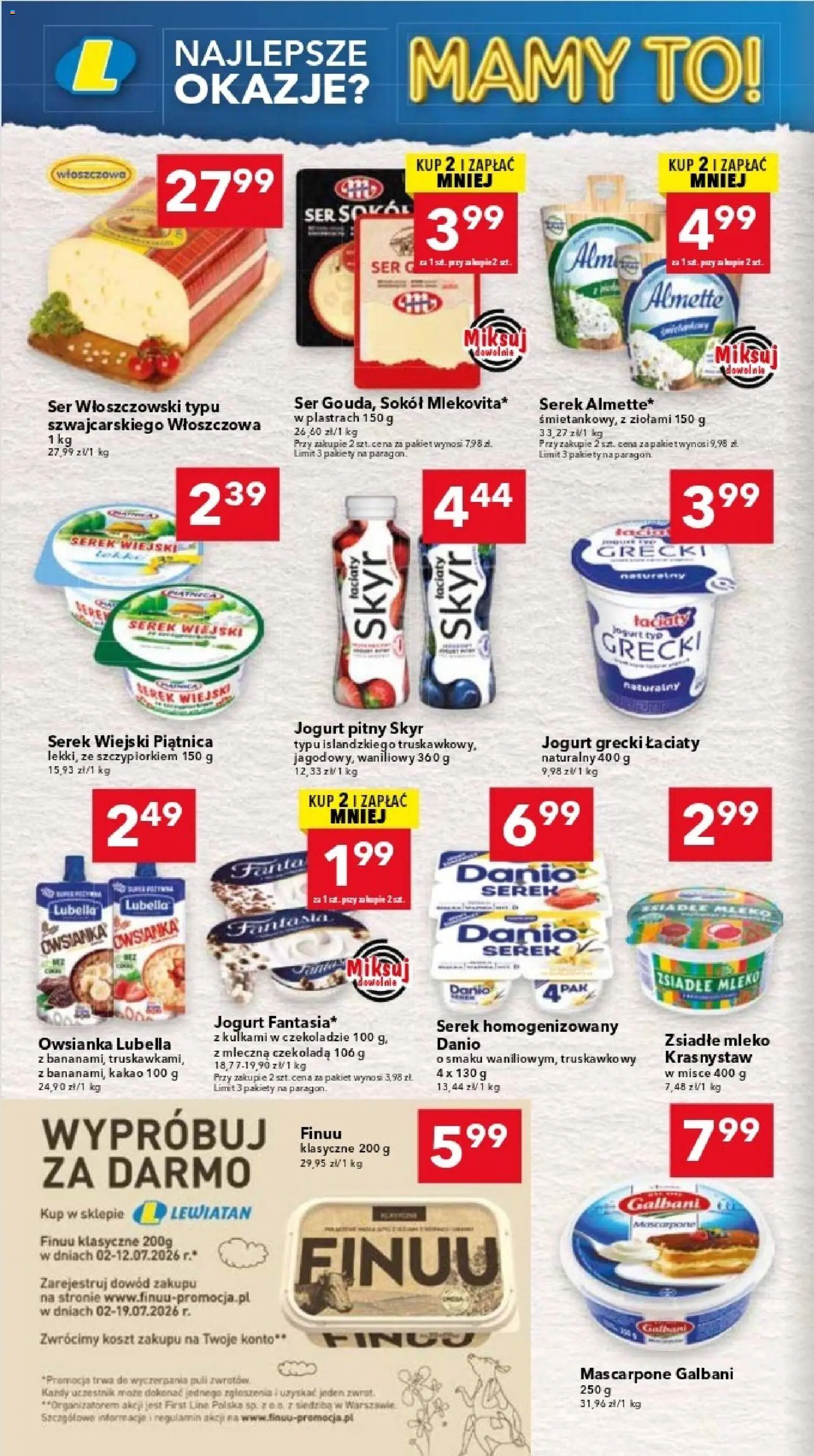 Lewiatan gazetka - Warszawa od 02.07.2026 | Strona: 4 | Produkty: Owsianka, Serek homogenizowany, Mleko, Skyr