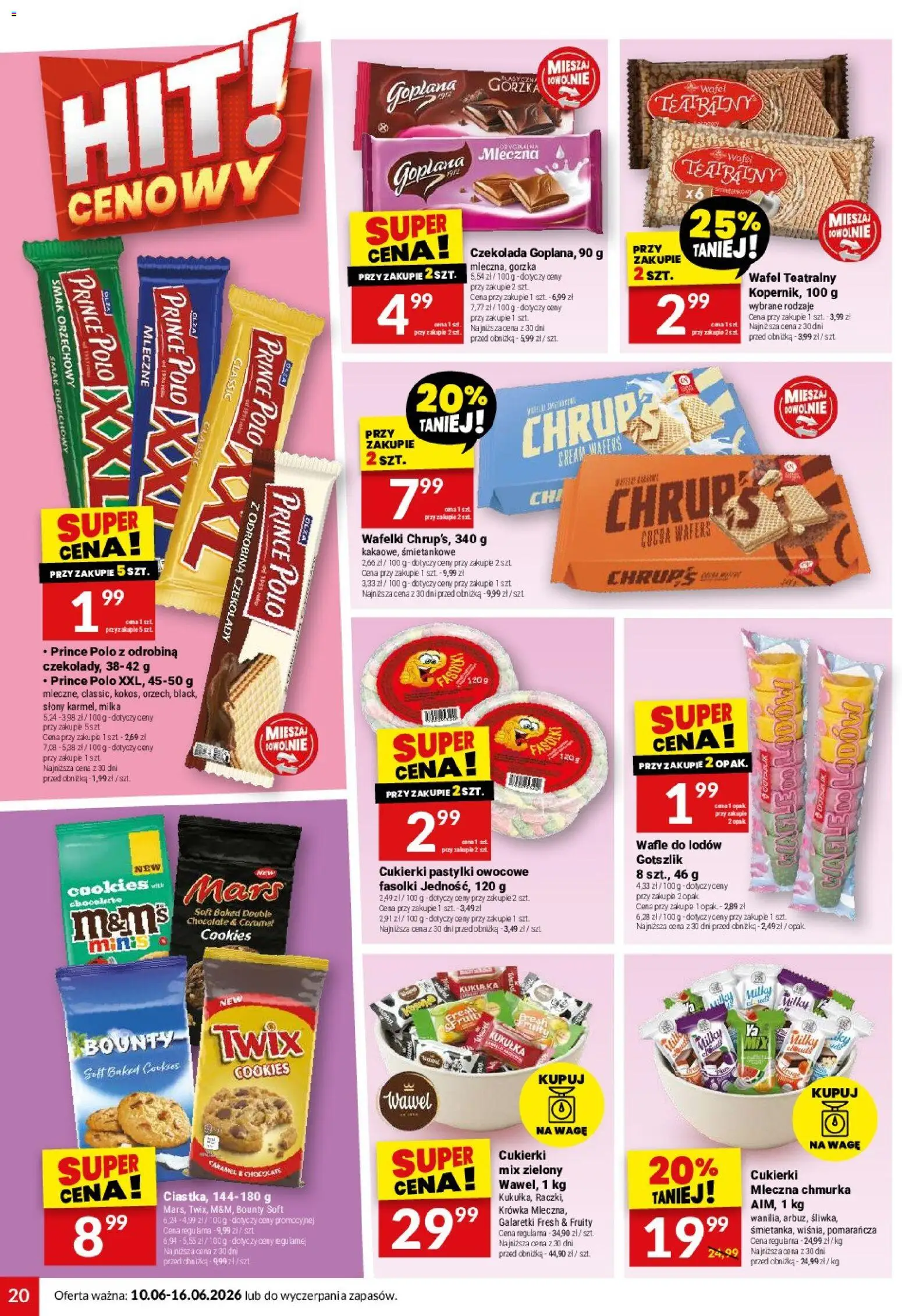 Twój Market gazetka od 10.06.2026 | Strona: 20 | Produkty: Czekolady, Galaretki, Krowka, Wafelki
