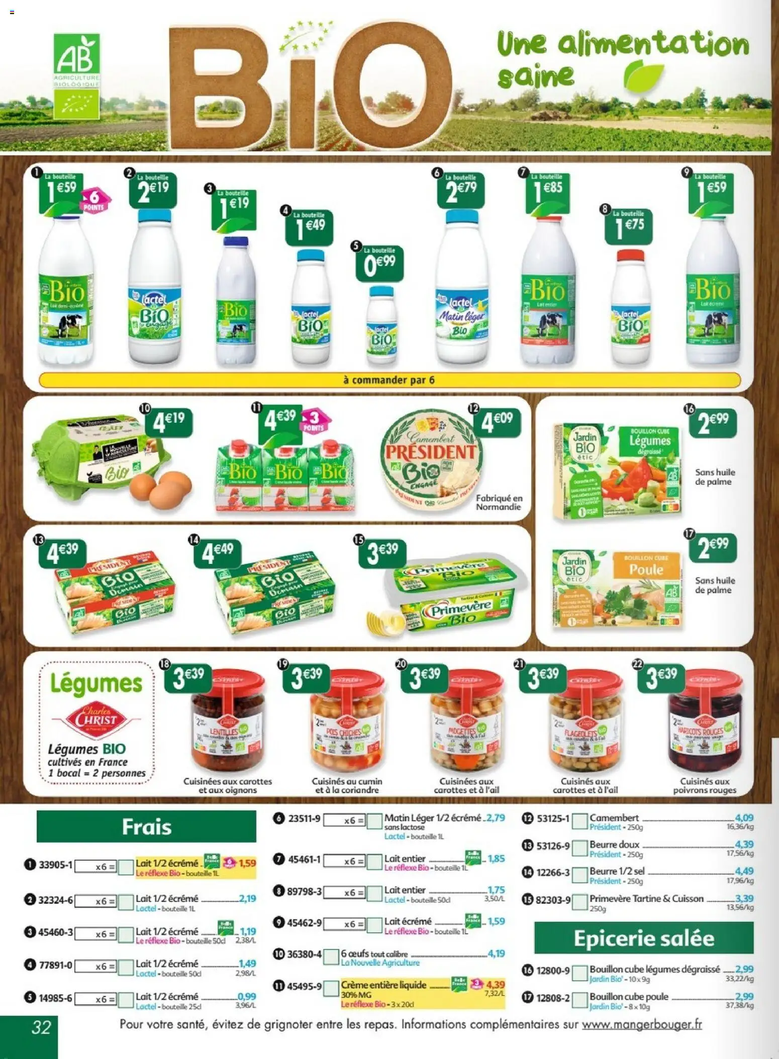 {H1} | Page: 32 | Produits: Légumes bio, Haricots rouges, Bouteille, Beurre