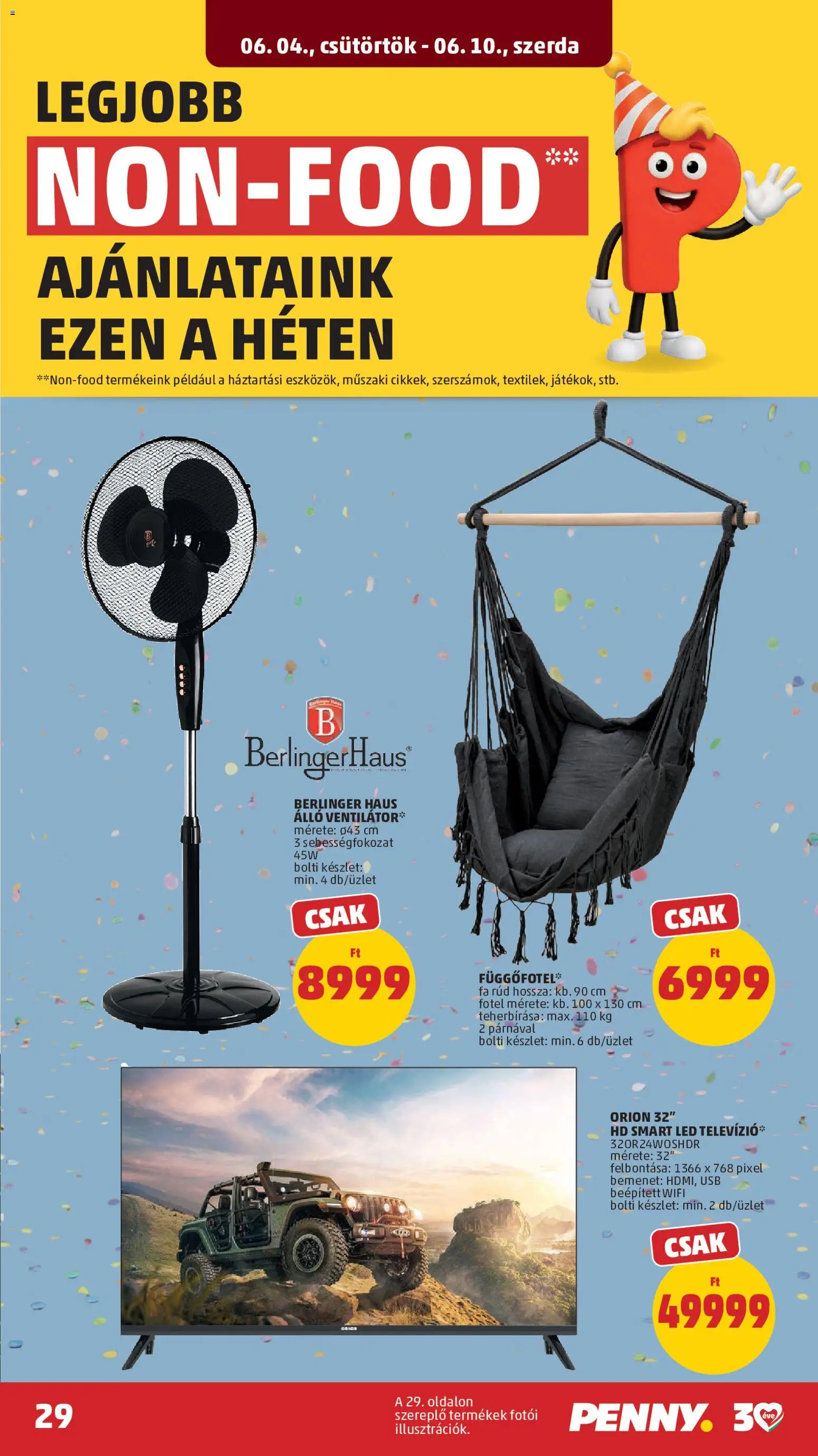 PENNY akciós ujság - amely érvényes a következő dátumtól: 04.06.2026 | Oldal: 33 | Termékek: USB, Ventilátor, TV, Fotel
