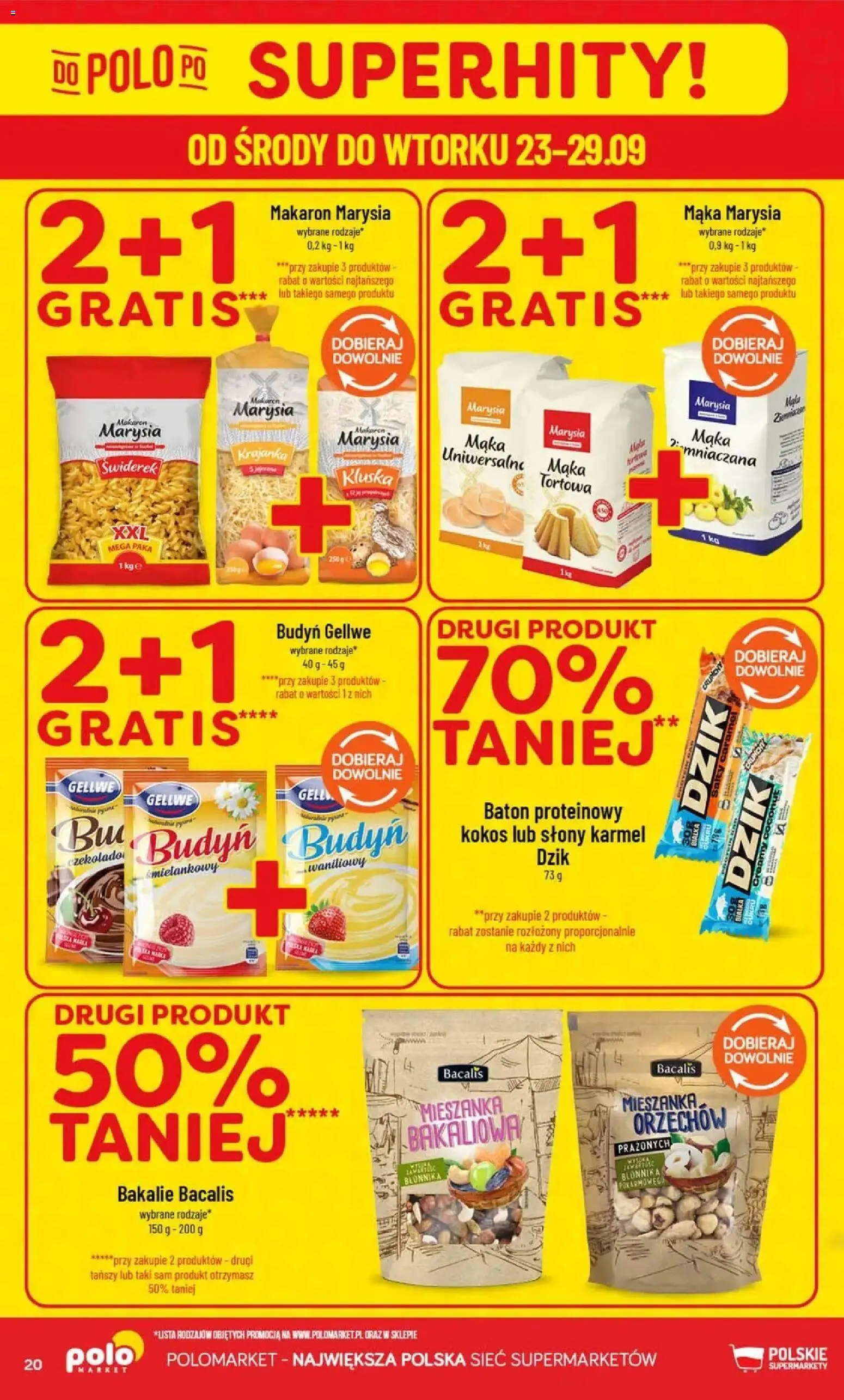 Nowa POLOmarket gazetka od jutra 23.09.2026 | Strona: 20 | Produkty: Słony karmel, Baton, Baton proteinowy, Mąka