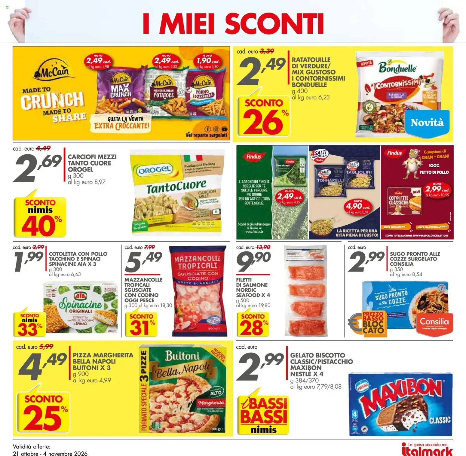 Volantino Italmark del 21/10/2026 | Pagina: 13 | Prodotti: Pizza, Salmone, Gelato, Mazzancolle