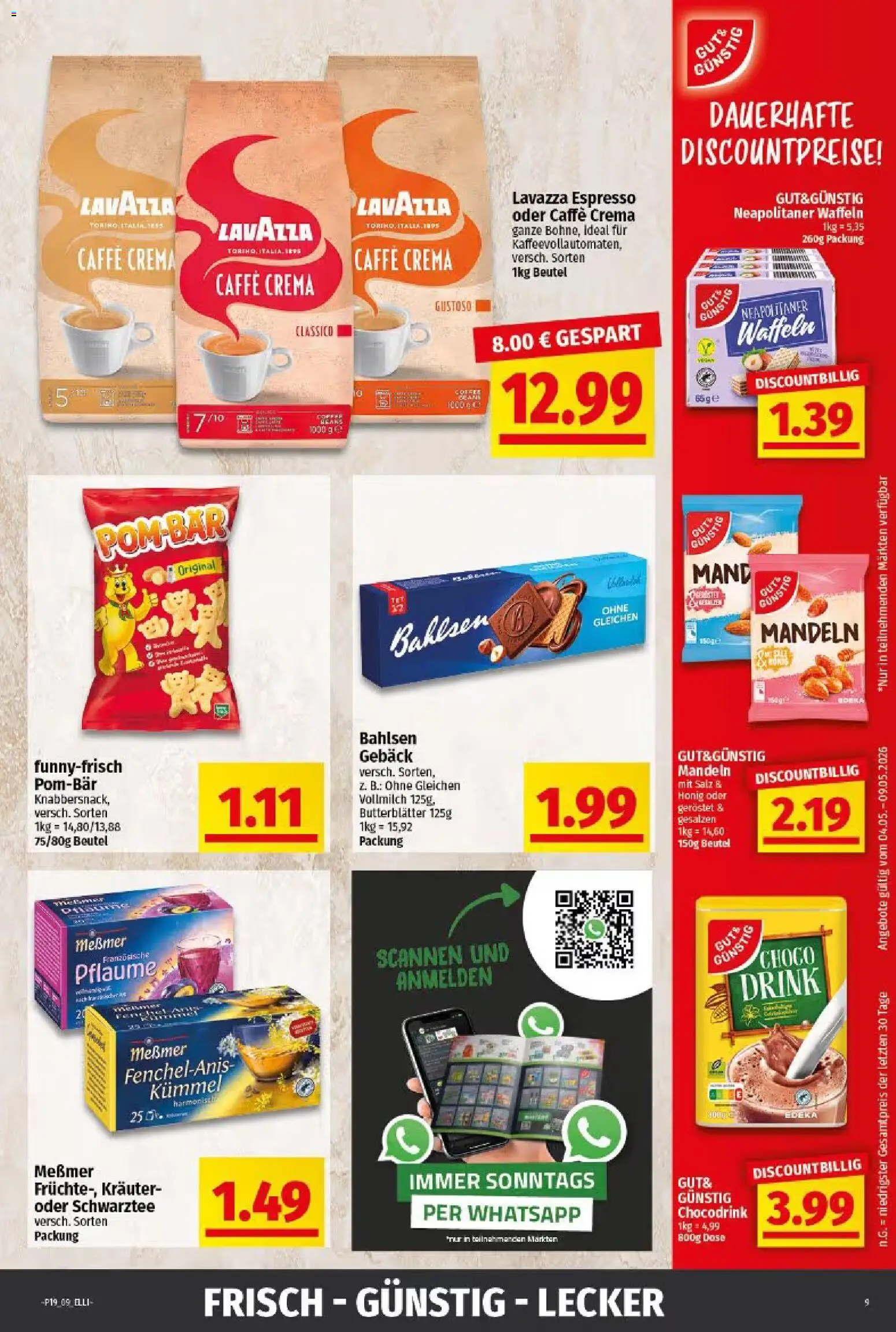 Elli Markt Prospekt Gütersloh – gültig ab 04.05.2026 | Seite: 9 | Produkte: Lavazza, Mandeln, Waffeln, Salz