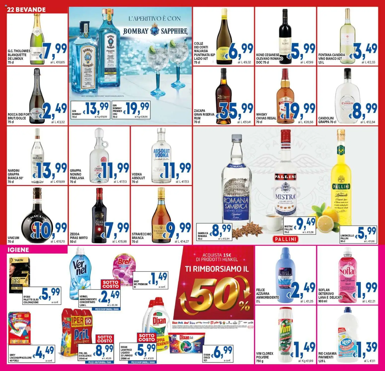 Volantino DEM del 17.03.2026 | Pagina: 22 | Prodotti: Ammorbidente, Vino, Liquore, Grappa