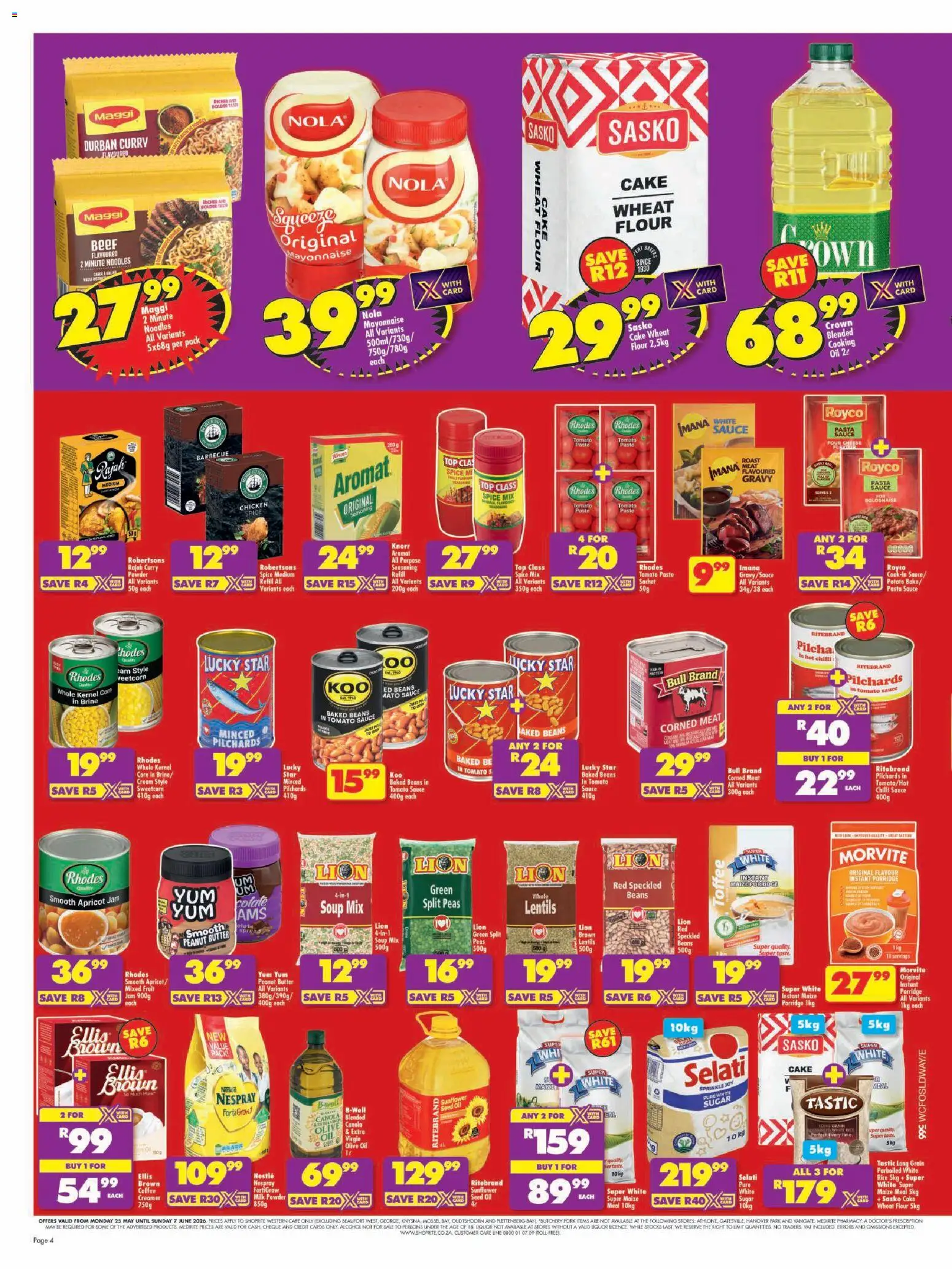 New Shoprite catalogue – valid from 25.05.2026 | Page: 4 | Products: Baked beans, Coffee, Fruit, Mayonnaise