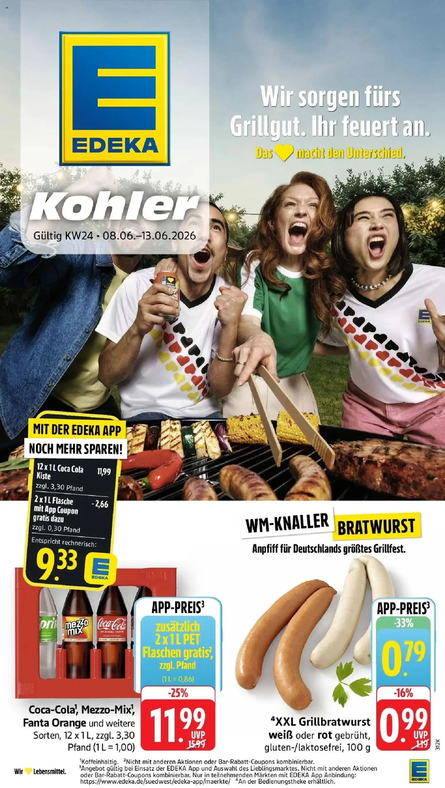 Edeka prospekt Ettenheim – gültig ab 08.06.2026 | Seite: 1 | Produkte: Coca cola, Fanta, Cola, Bratwurst